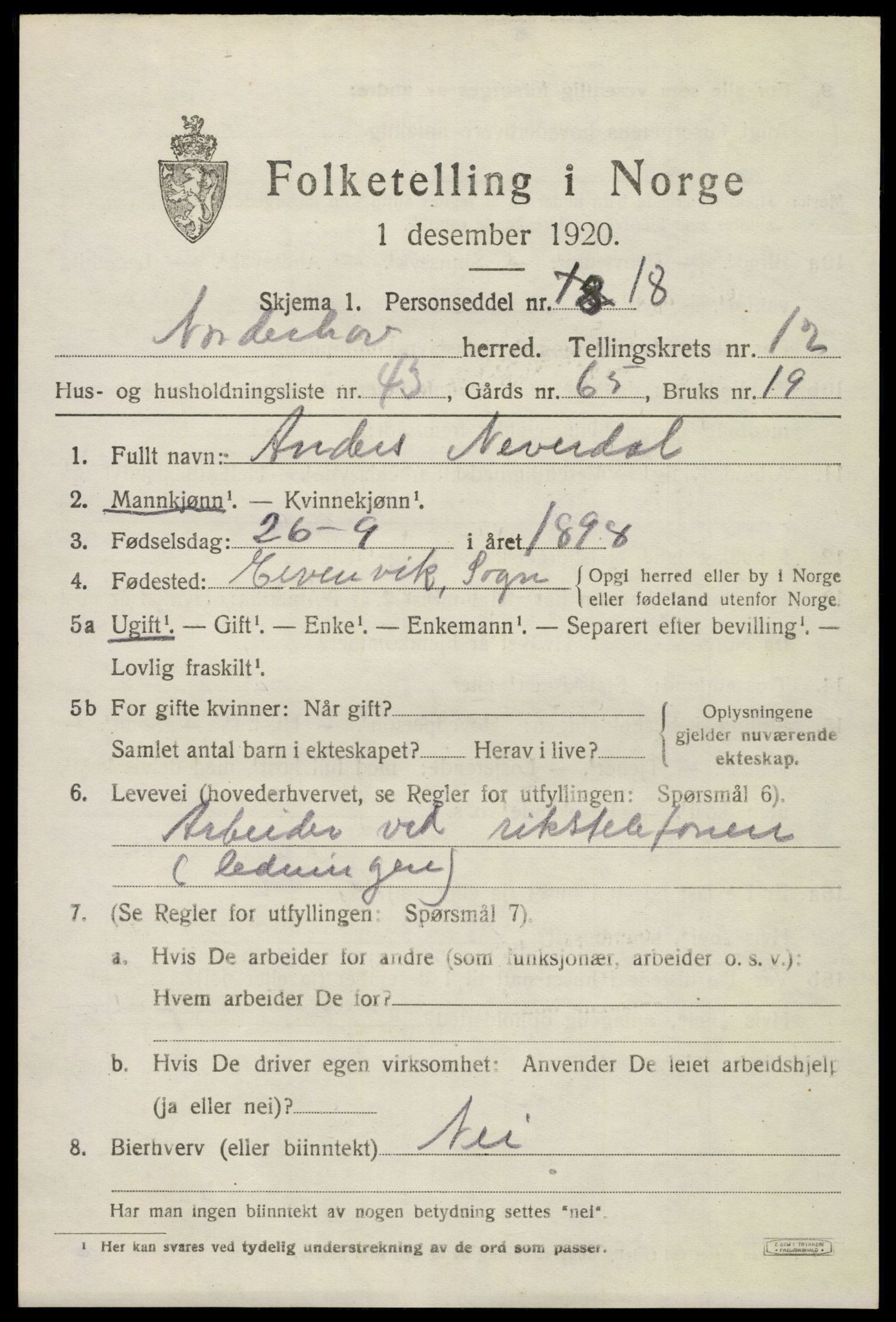 SAKO, 1920 census for Norderhov, 1920, p. 14228