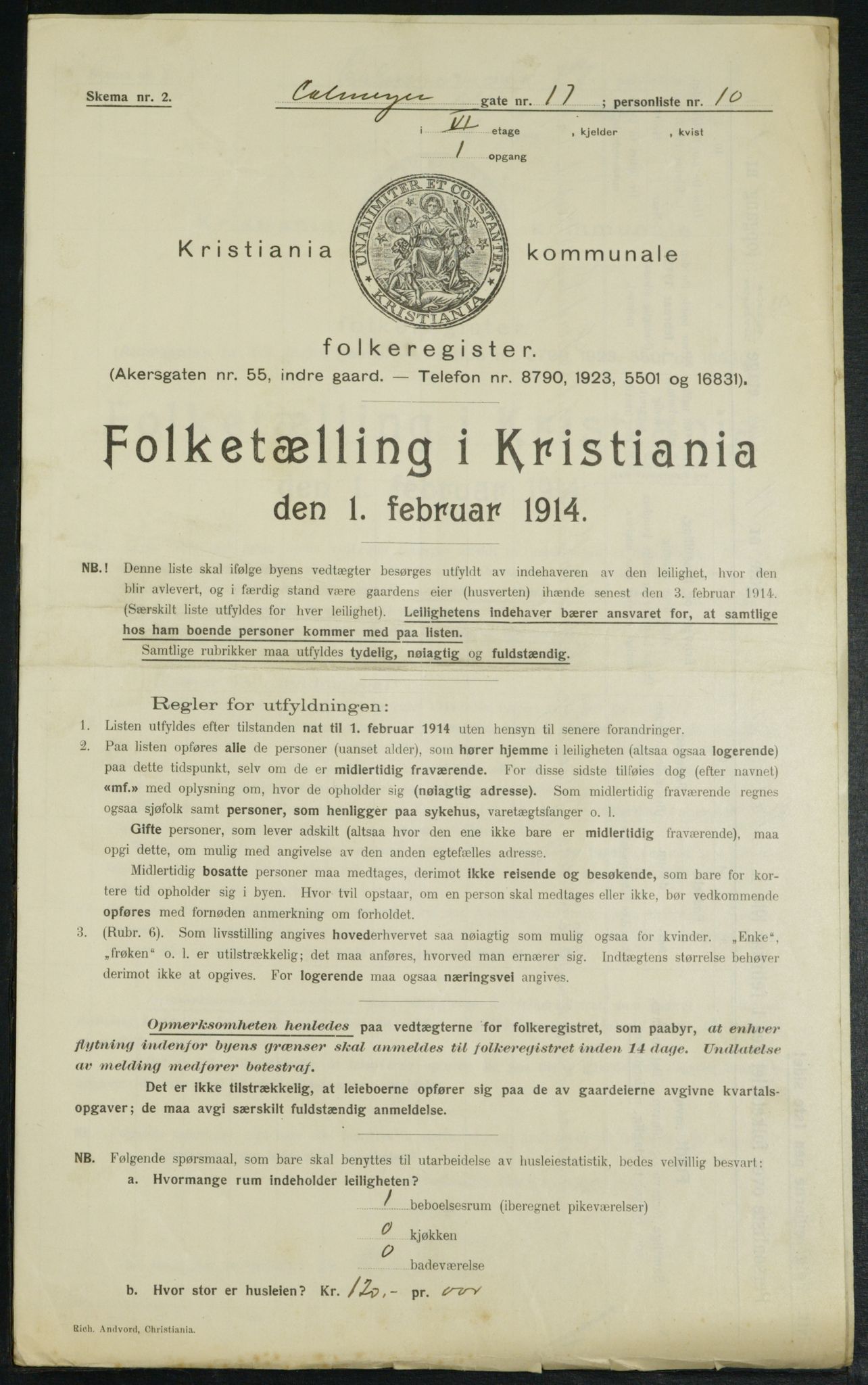 OBA, Municipal Census 1914 for Kristiania, 1914, p. 11703