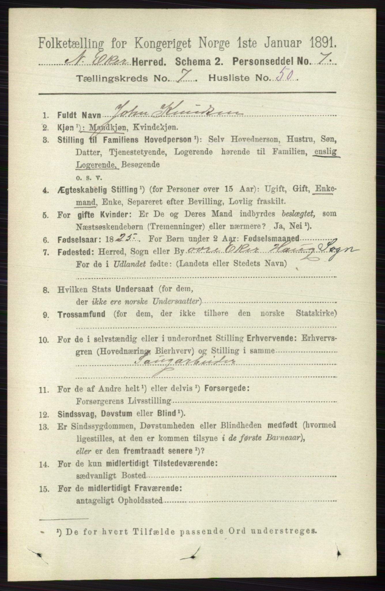 RA, 1891 census for 0625 Nedre Eiker, 1891, p. 3764