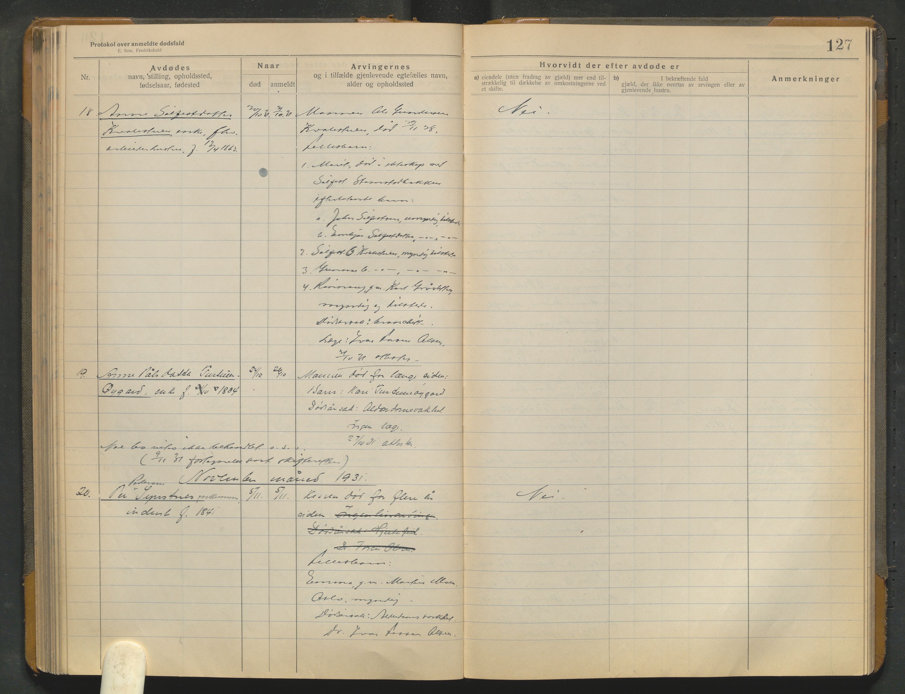 Lom lensmannskontor, AV/SAH-PGL-006/H/Ha/Haa/L0001/0004: Dødsfallsprotokoller / Dødsfallsprotokoll, 1922-1937, p. 127