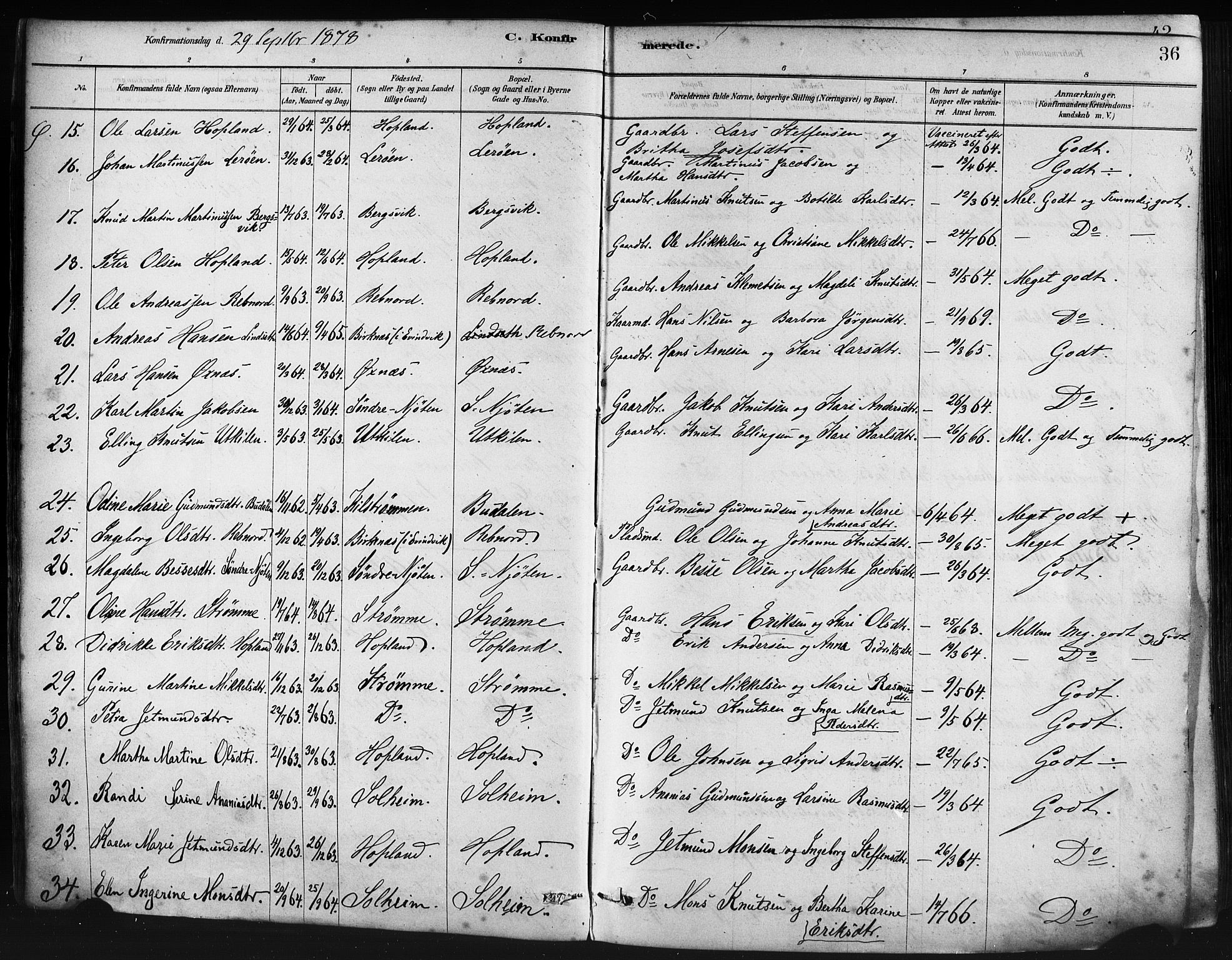 Lindås Sokneprestembete, SAB/A-76701/H/Haa: Parish register (official) no. A 19, 1878-1912, p. 36