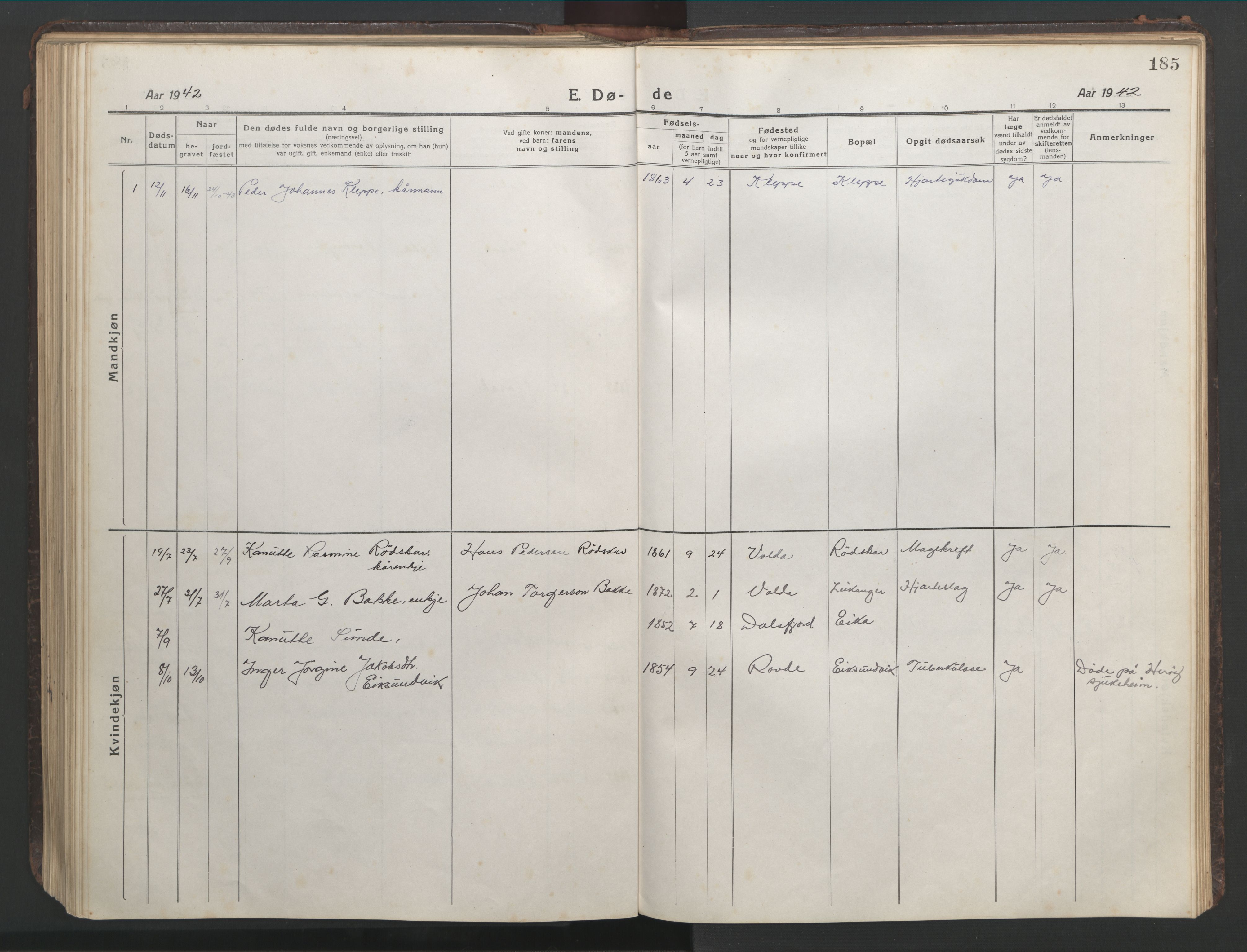 Ministerialprotokoller, klokkerbøker og fødselsregistre - Møre og Romsdal, AV/SAT-A-1454/508/L0099: Parish register (copy) no. 508C03, 1917-1947, p. 185