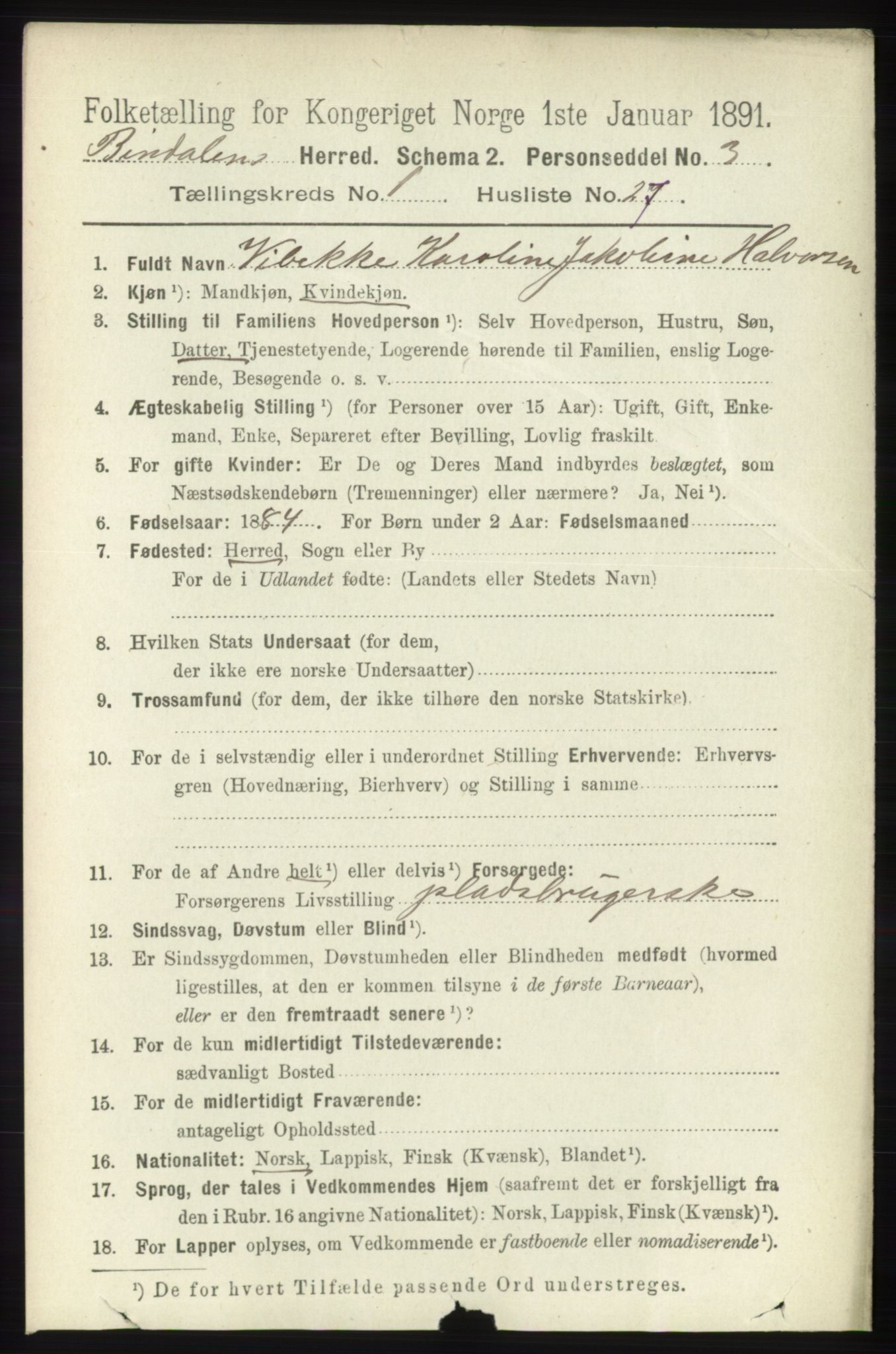 RA, 1891 census for 1811 Bindal, 1891, p. 228