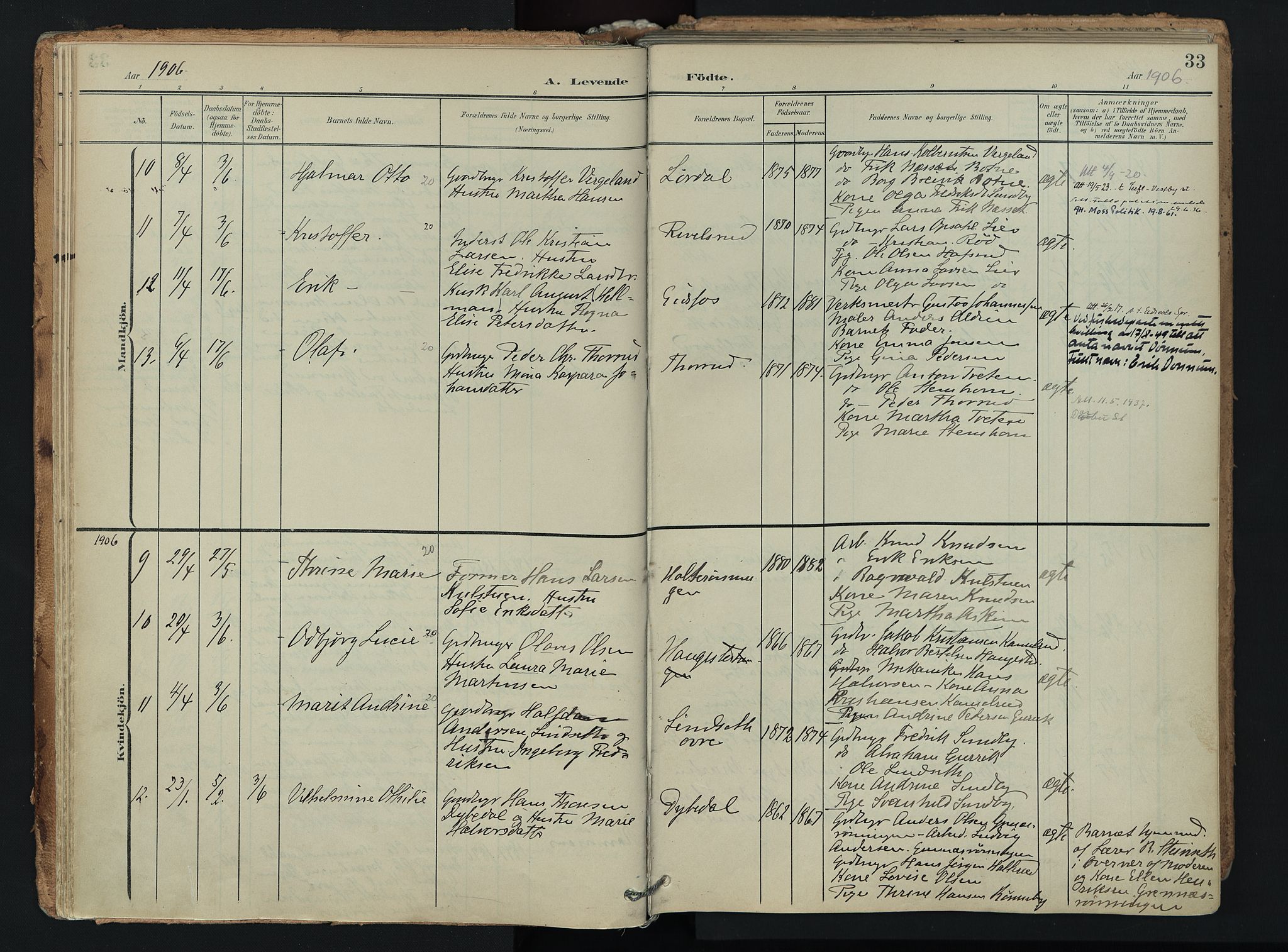 Hof kirkebøker, SAKO/A-64/F/Fa/L0008: Parish register (official) no. I 8, 1902-1921, p. 33