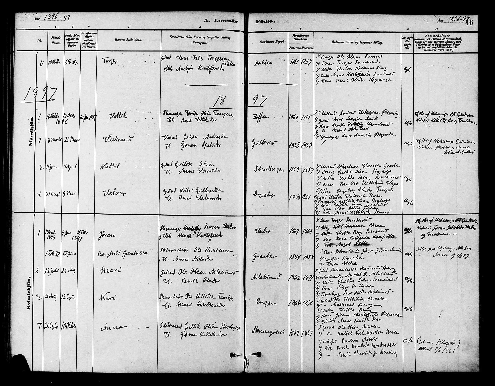 Flesberg kirkebøker, AV/SAKO-A-18/F/Fb/L0001: Parish register (official) no. II 1, 1879-1907, p. 46