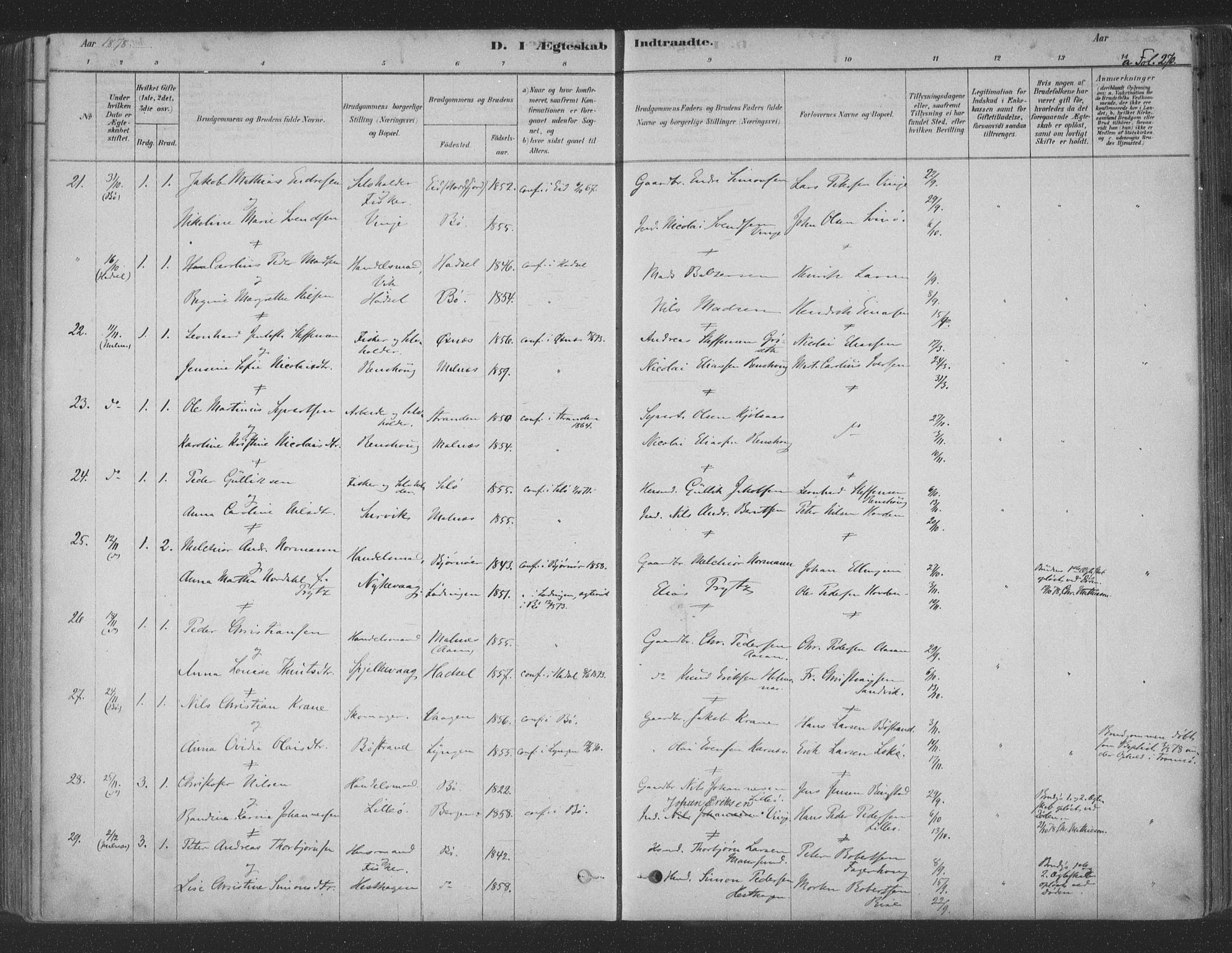 Ministerialprotokoller, klokkerbøker og fødselsregistre - Nordland, AV/SAT-A-1459/891/L1302: Parish register (official) no. 891A07, 1878-1895, p. 270