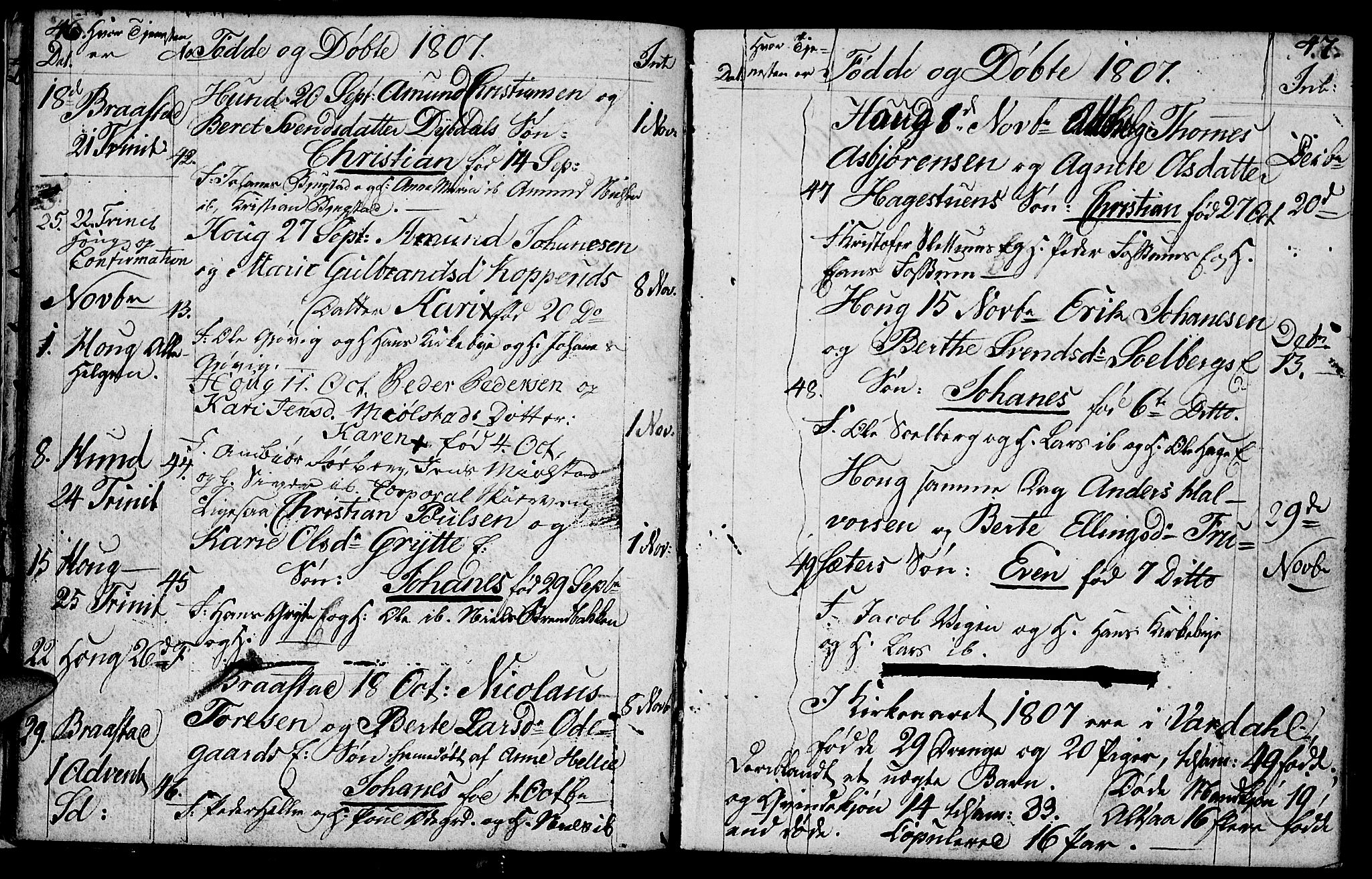 Vardal prestekontor, SAH/PREST-100/H/Ha/Hab/L0003: Parish register (copy) no. 3, 1803-1808, p. 46-47