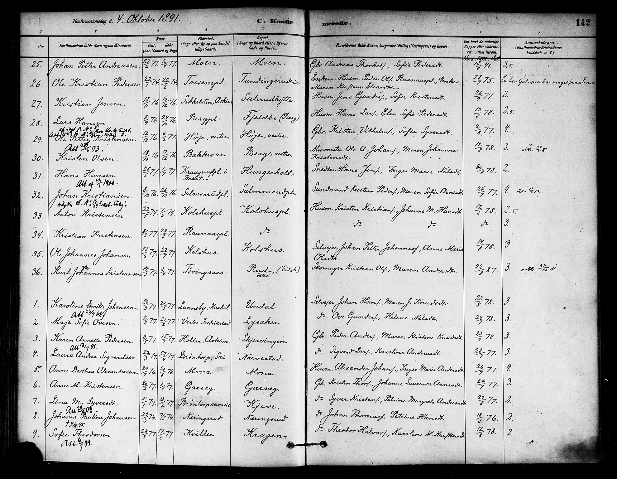 Eidsberg prestekontor Kirkebøker, SAO/A-10905/F/Fa/L0012: Parish register (official) no. I 12, 1879-1901, p. 142