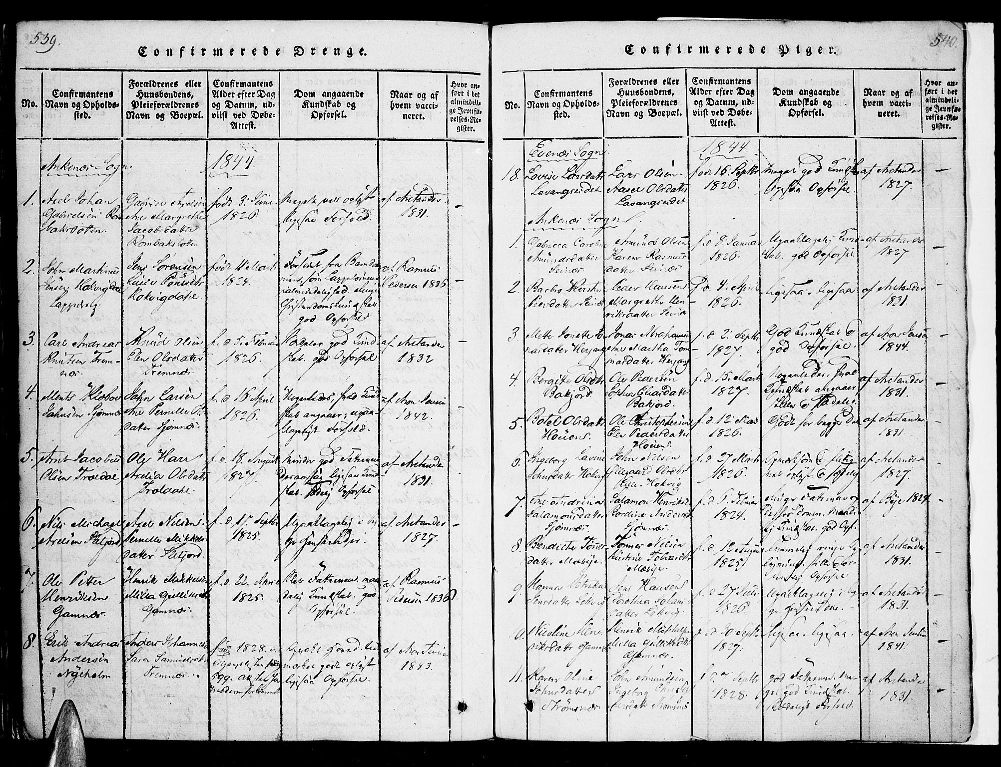 Ministerialprotokoller, klokkerbøker og fødselsregistre - Nordland, AV/SAT-A-1459/863/L0894: Parish register (official) no. 863A06, 1821-1851, p. 539-540