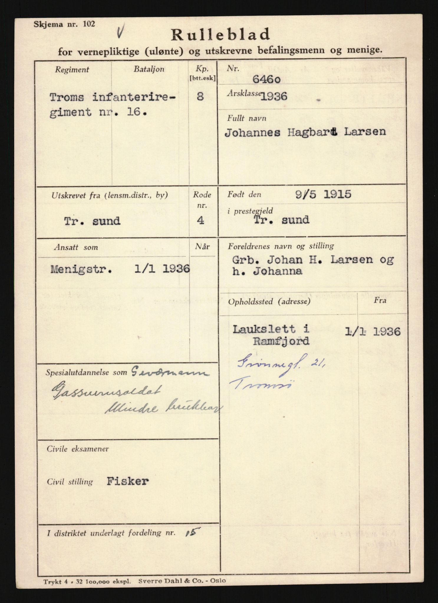 Forsvaret, Troms infanteriregiment nr. 16, AV/RA-RAFA-3146/P/Pa/L0020: Rulleblad for regimentets menige mannskaper, årsklasse 1936, 1936, p. 791