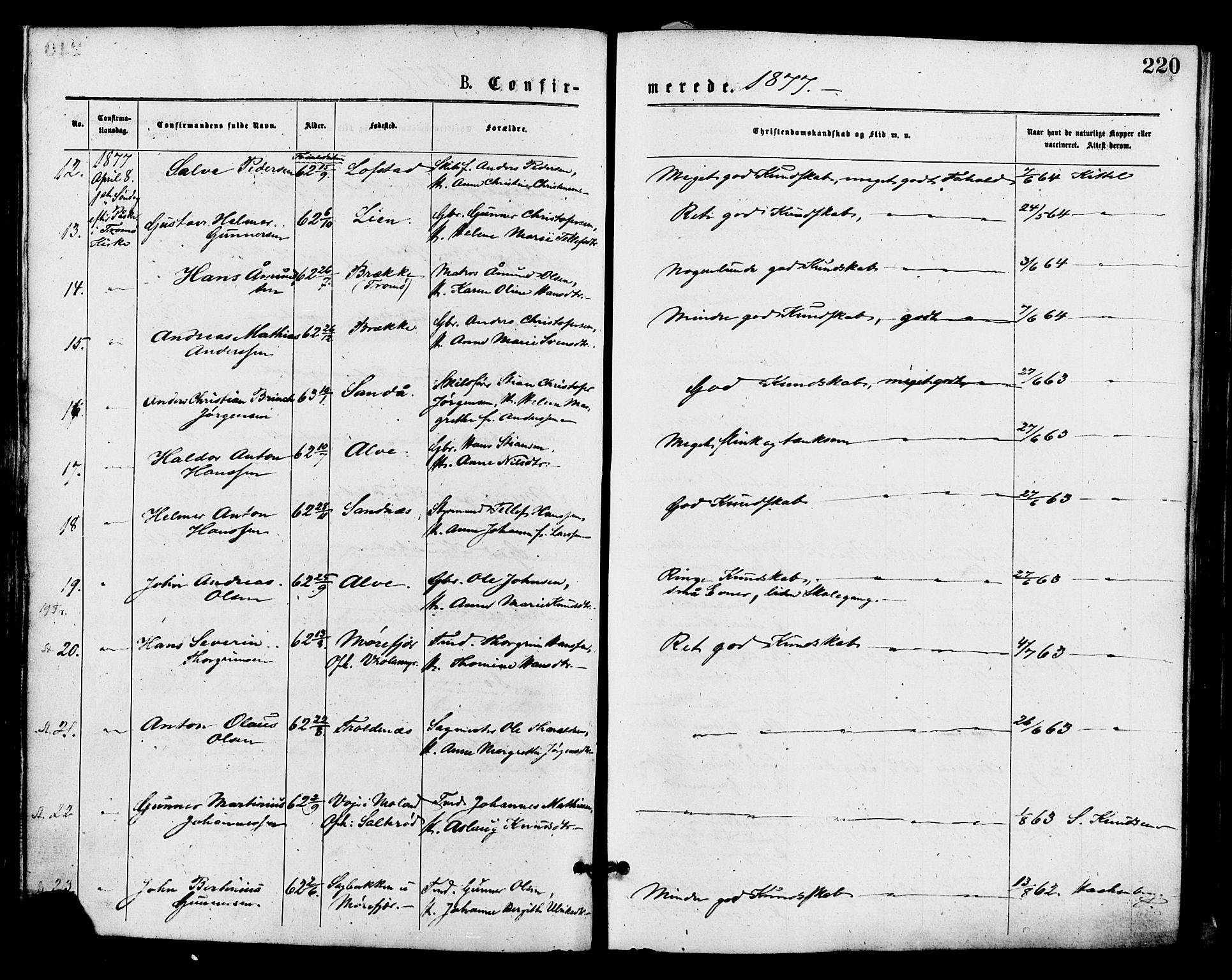 Barbu sokneprestkontor, SAK/1111-0003/F/Fa/L0001: Parish register (official) no. A 1 /2, 1877-1877, p. 220