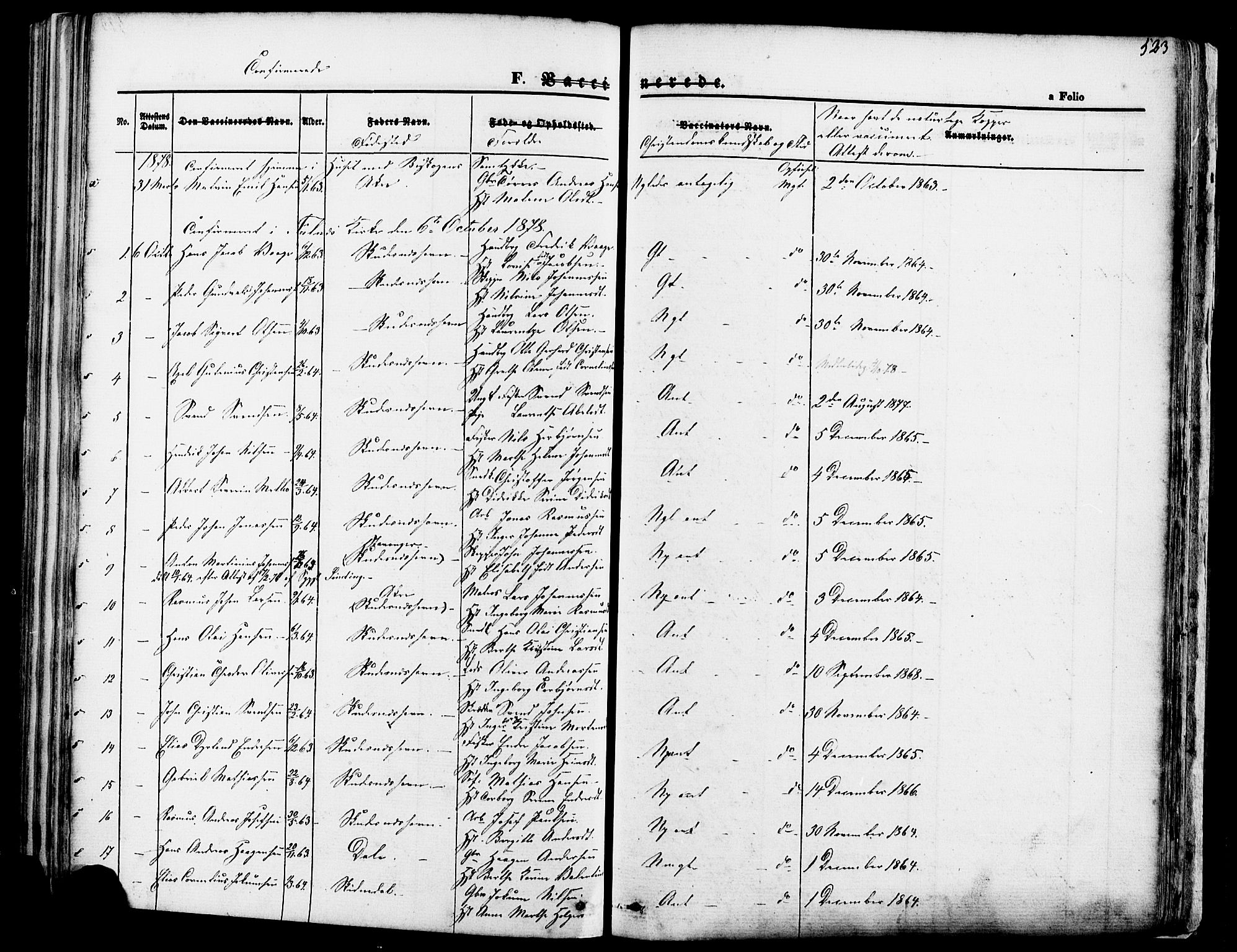 Skudenes sokneprestkontor, SAST/A -101849/H/Ha/Haa/L0006: Parish register (official) no. A 4, 1864-1881, p. 523