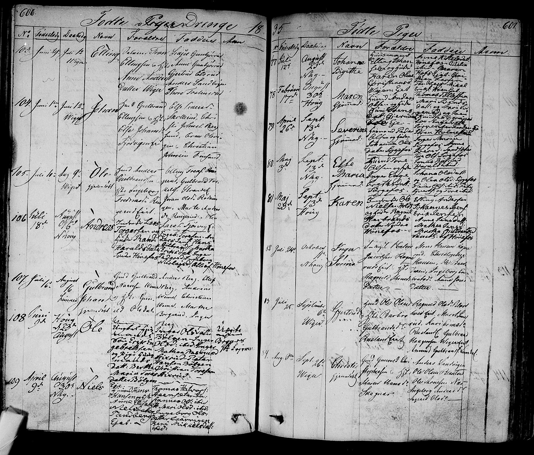 Norderhov kirkebøker, AV/SAKO-A-237/F/Fa/L0009: Parish register (official) no. 9, 1819-1837, p. 606-607