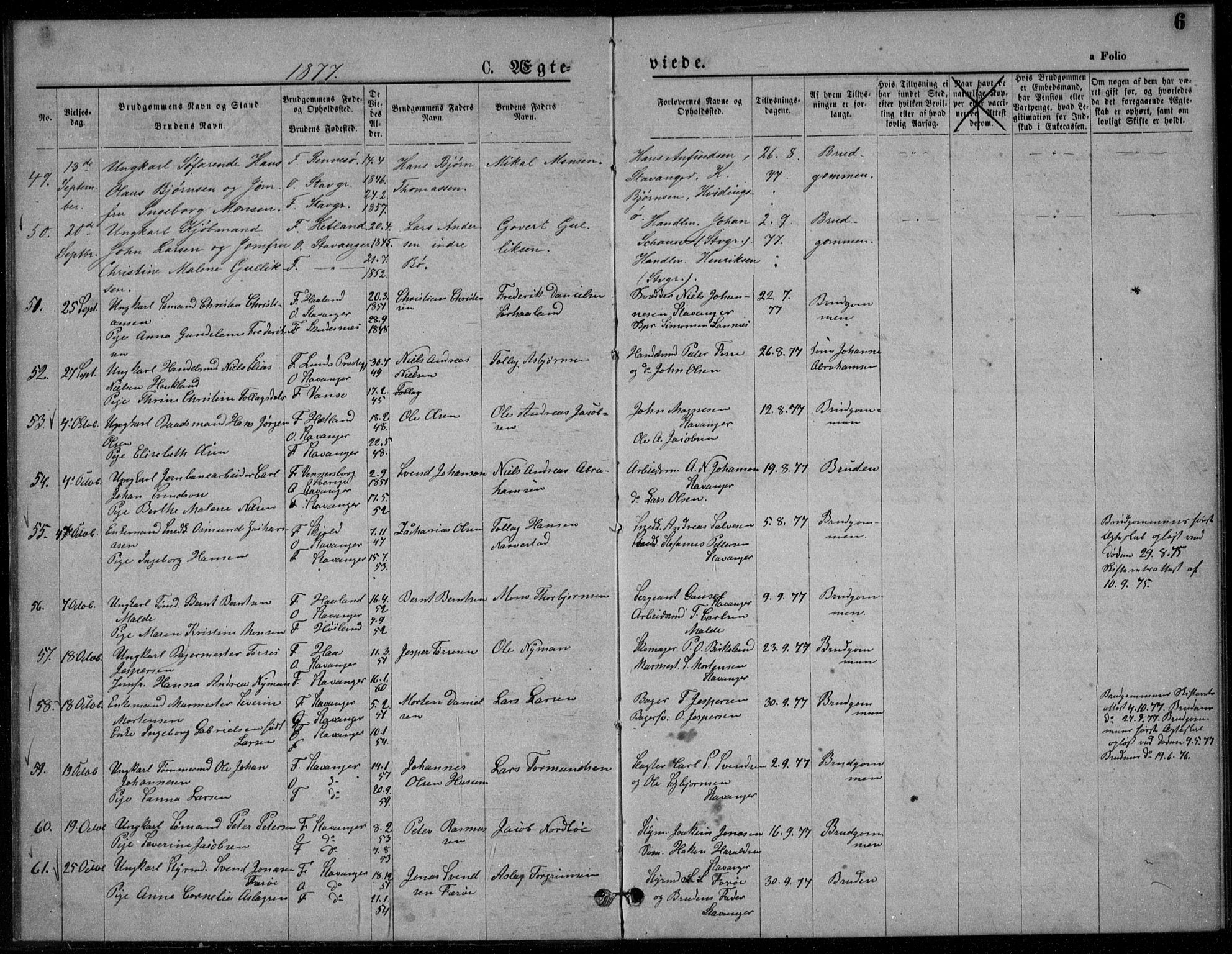 Domkirken sokneprestkontor, AV/SAST-A-101812/001/30/30BA/L0023: Parish register (official) no. A 22, 1877-1877, p. 6