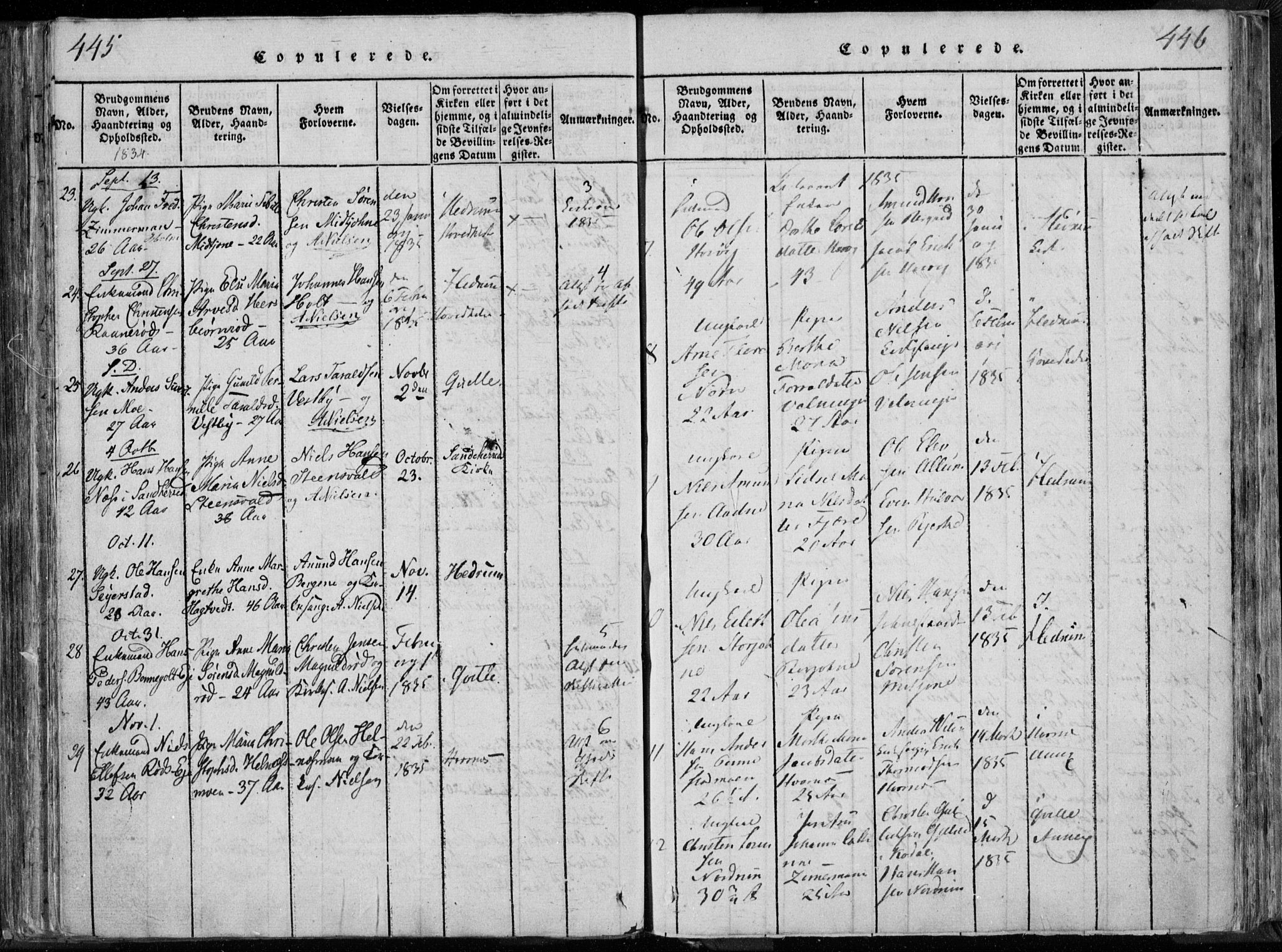 Hedrum kirkebøker, SAKO/A-344/F/Fa/L0004: Parish register (official) no. I 4, 1817-1835, p. 445-446