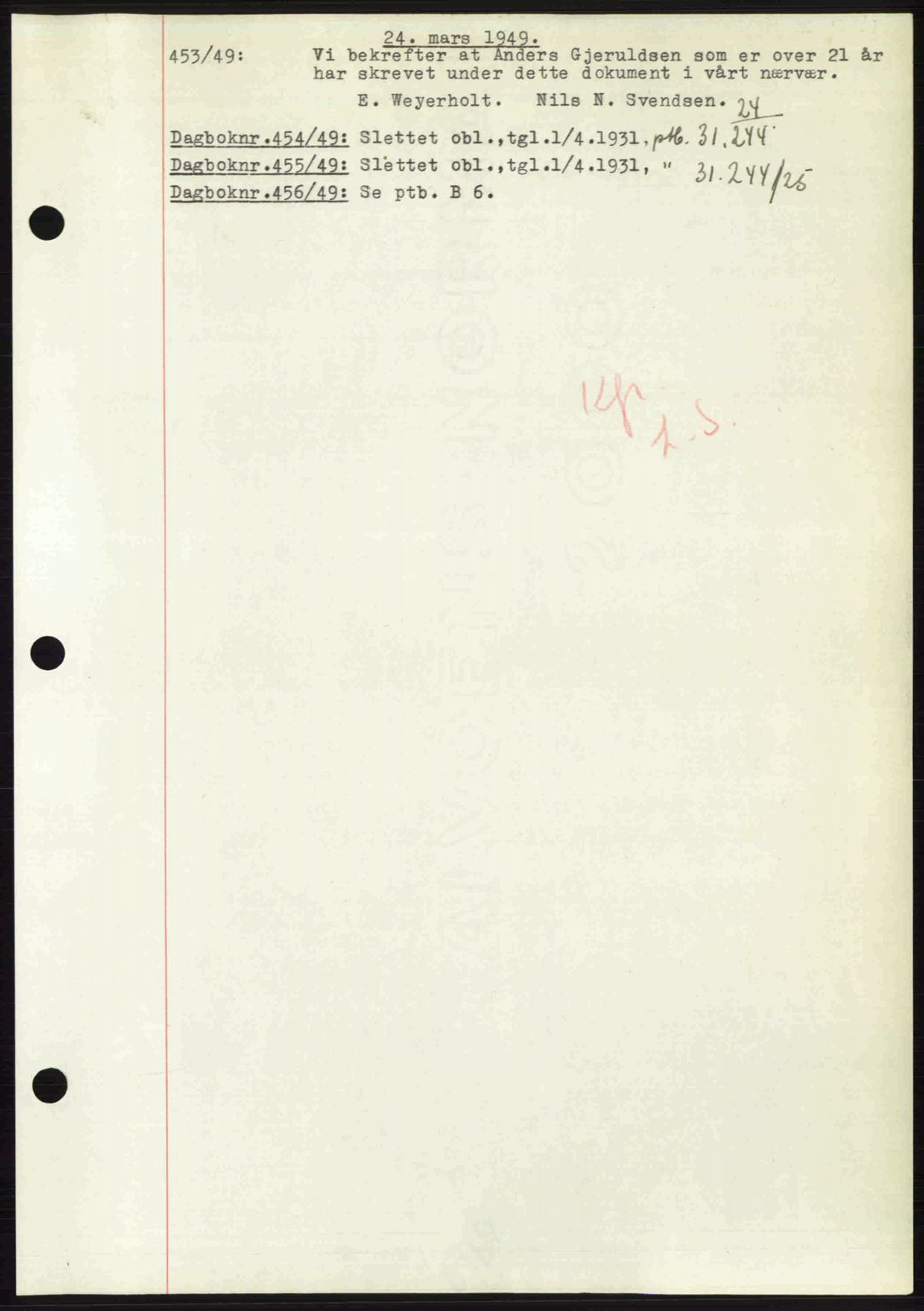 Nedenes sorenskriveri, AV/SAK-1221-0006/G/Gb/Gba/L0060: Mortgage book no. A12, 1948-1949, Diary no: : 453/1949