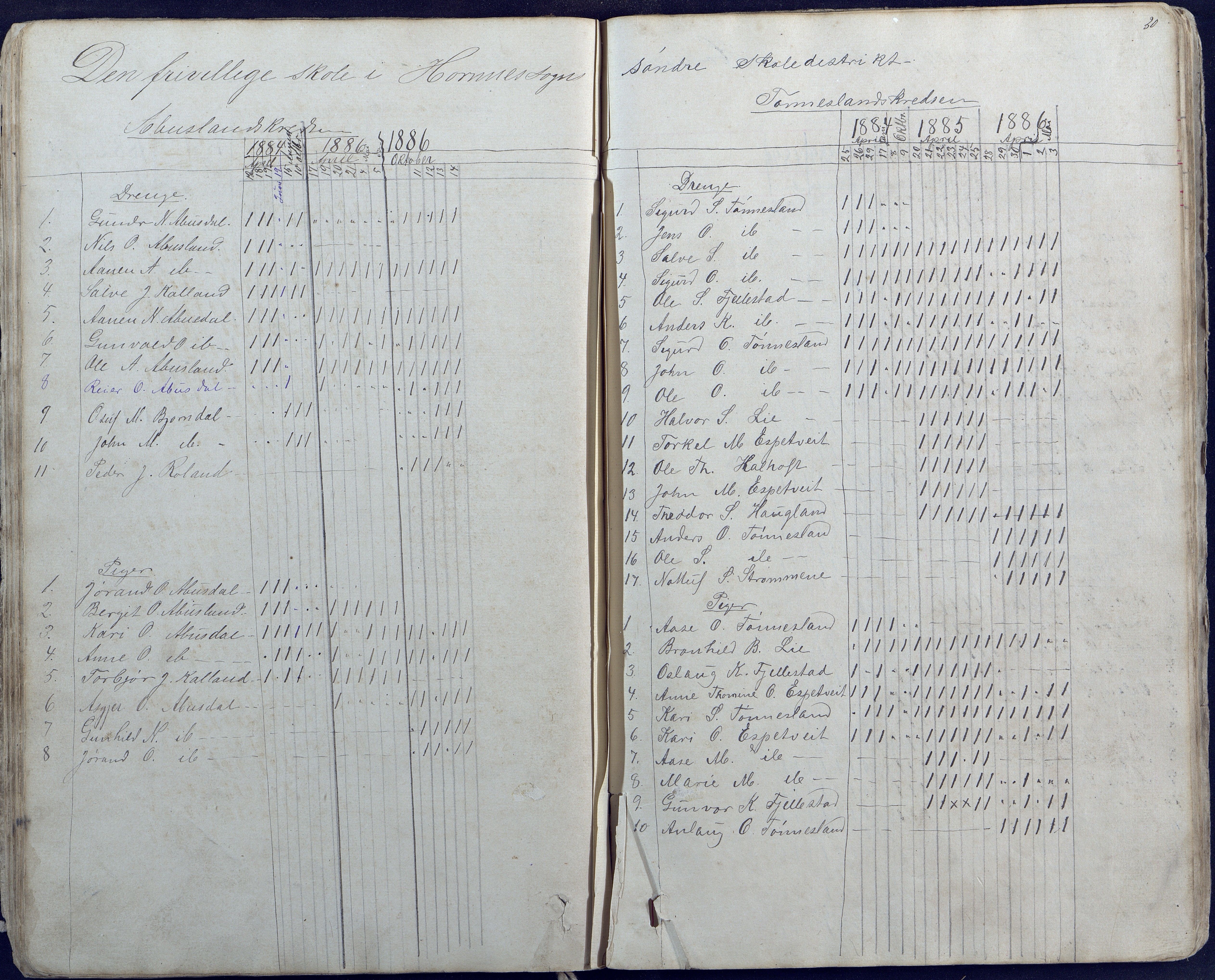 Hornnes kommune, Hornnes Skole, AAKS/KA0936-550a/F1/L0003: Skoleprotokoll Hornnes første skoledistrikt, 1884-1891, p. 26