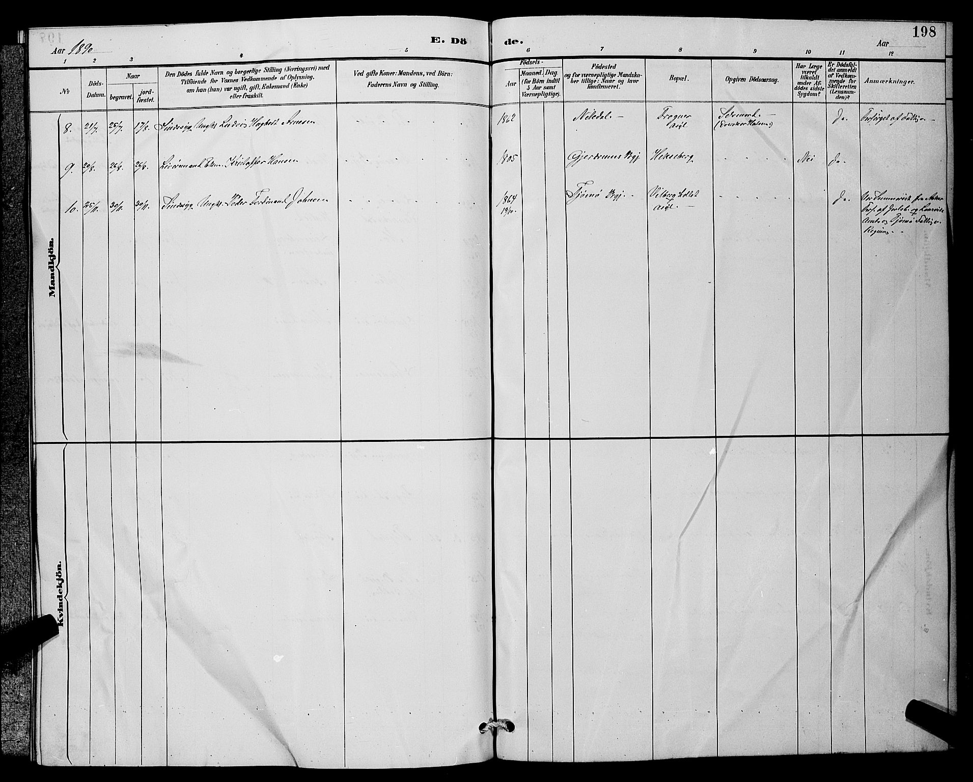 Sørum prestekontor Kirkebøker, SAO/A-10303/G/Ga/L0005: Parish register (copy) no. I 5.2, 1886-1894, p. 198