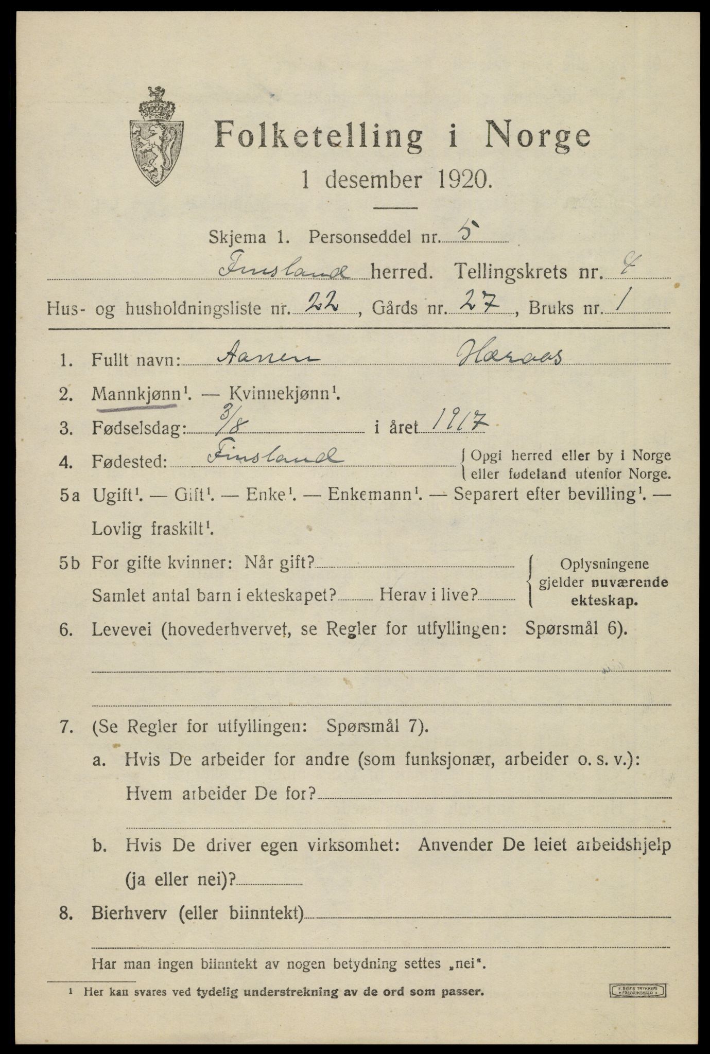 SAK, 1920 census for Finsland, 1920, p. 1792