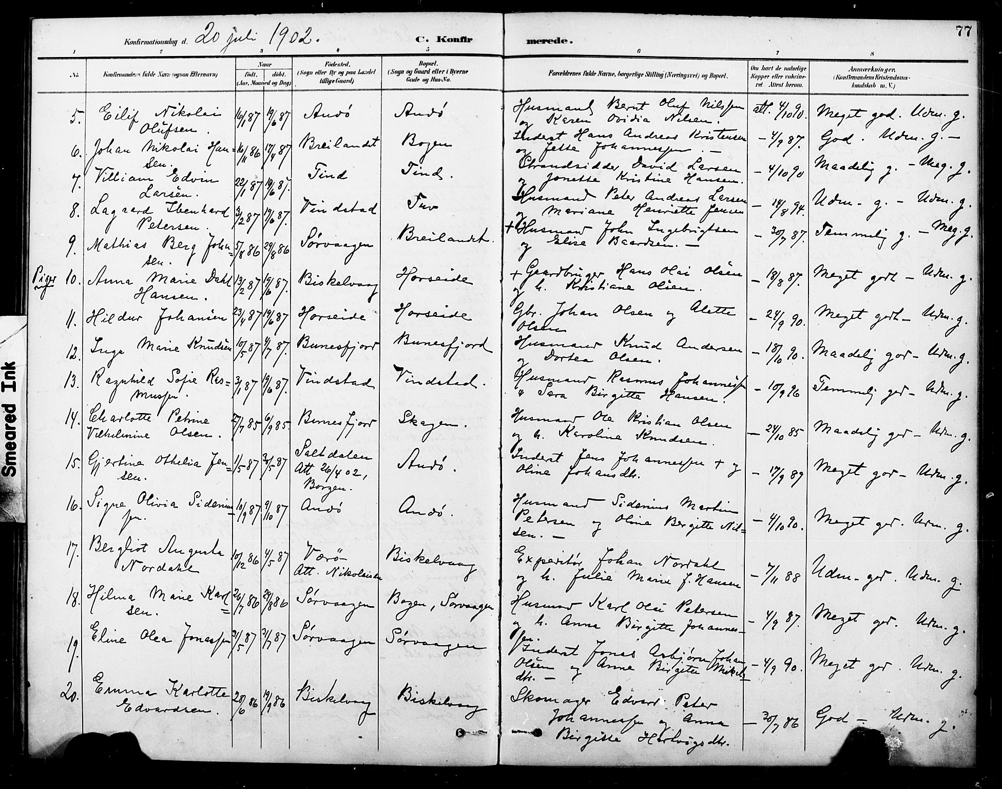 Ministerialprotokoller, klokkerbøker og fødselsregistre - Nordland, AV/SAT-A-1459/886/L1220: Parish register (official) no. 886A02, 1892-1903, p. 77