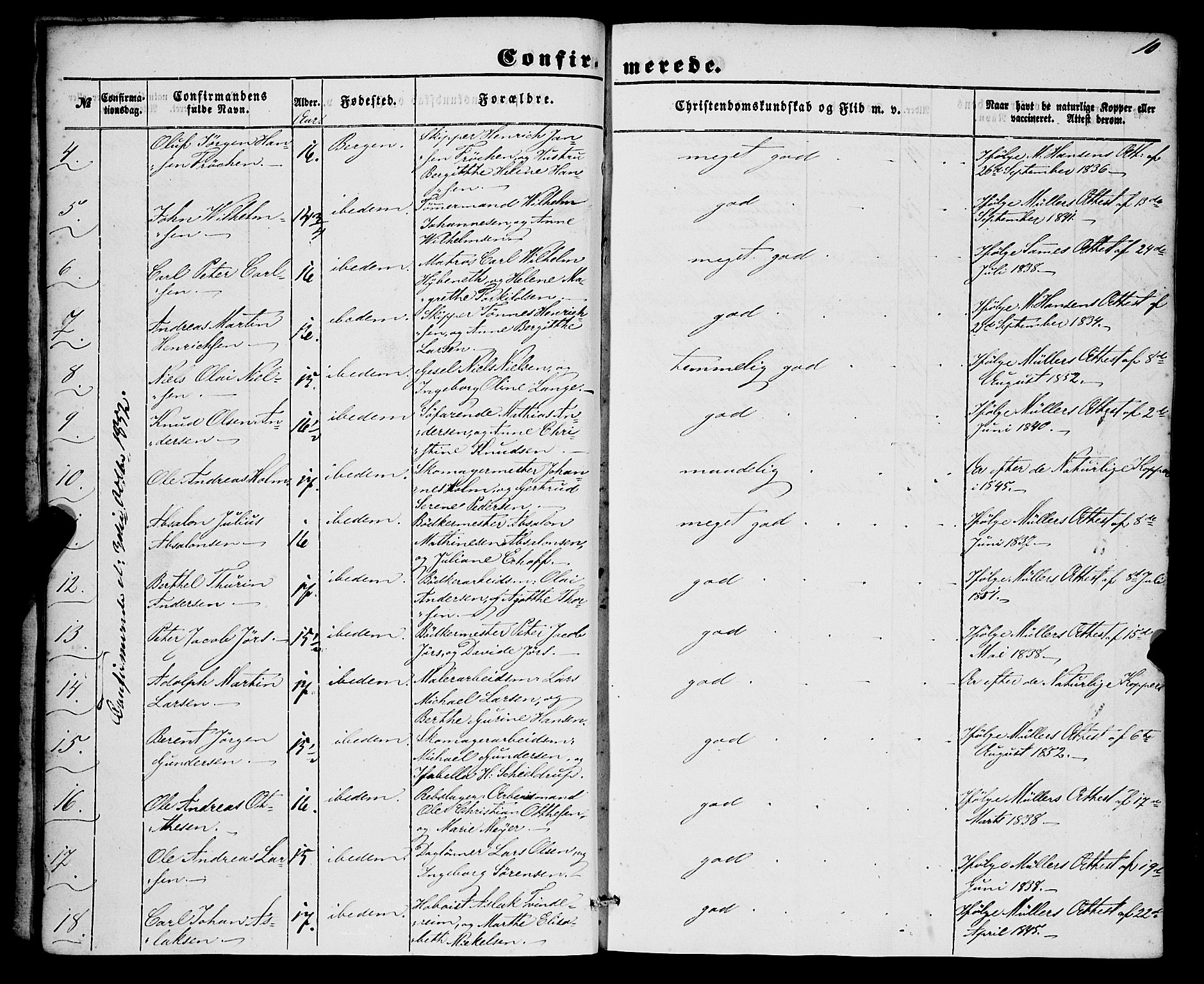 Nykirken Sokneprestembete, SAB/A-77101/H/Haa/L0023: Parish register (official) no. C 2, 1851-1863, p. 10
