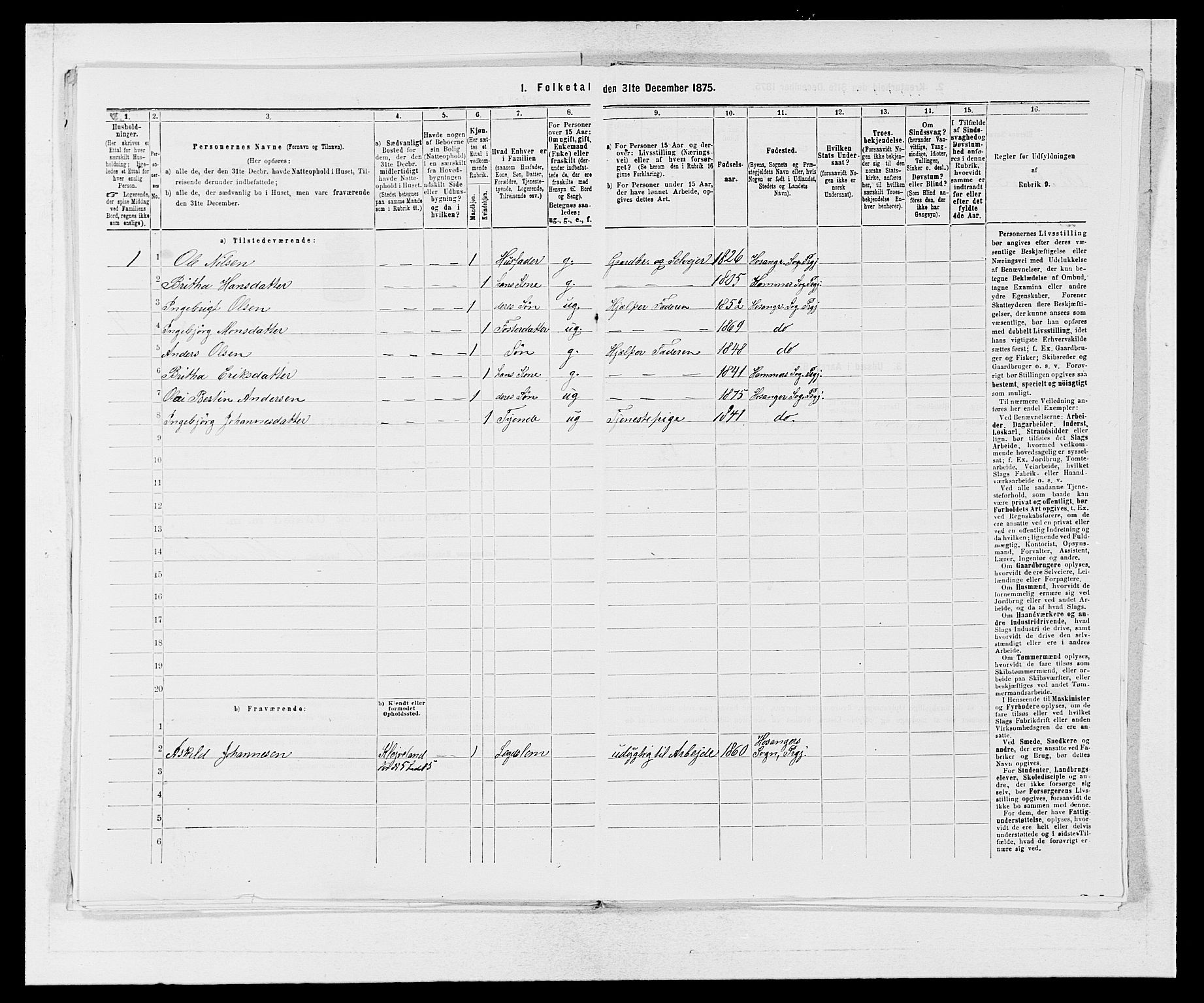 SAB, 1875 census for 1253P Hosanger, 1875, p. 710