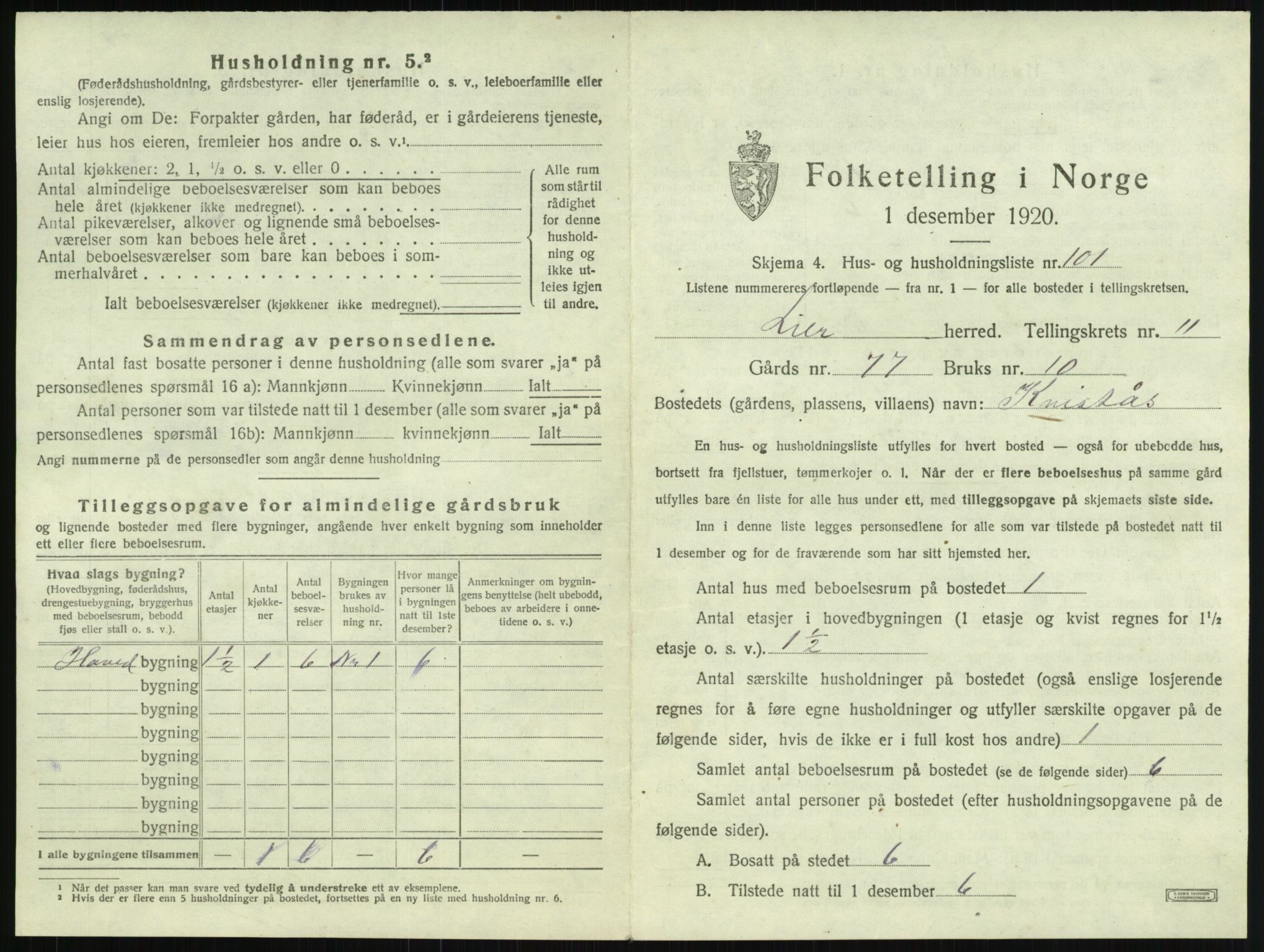 SAKO, 1920 census for Lier, 1920, p. 2013