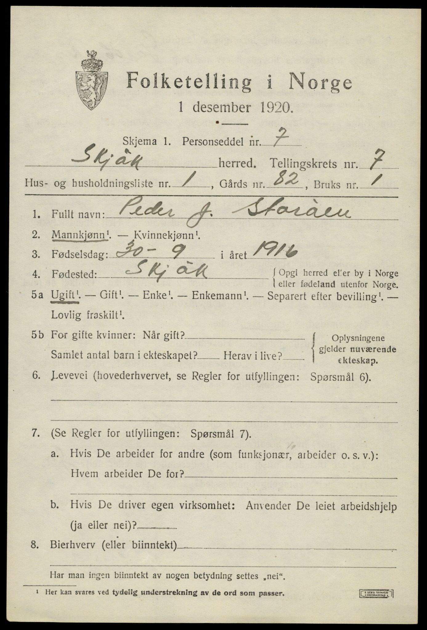 SAH, 1920 census for Skjåk, 1920, p. 3396