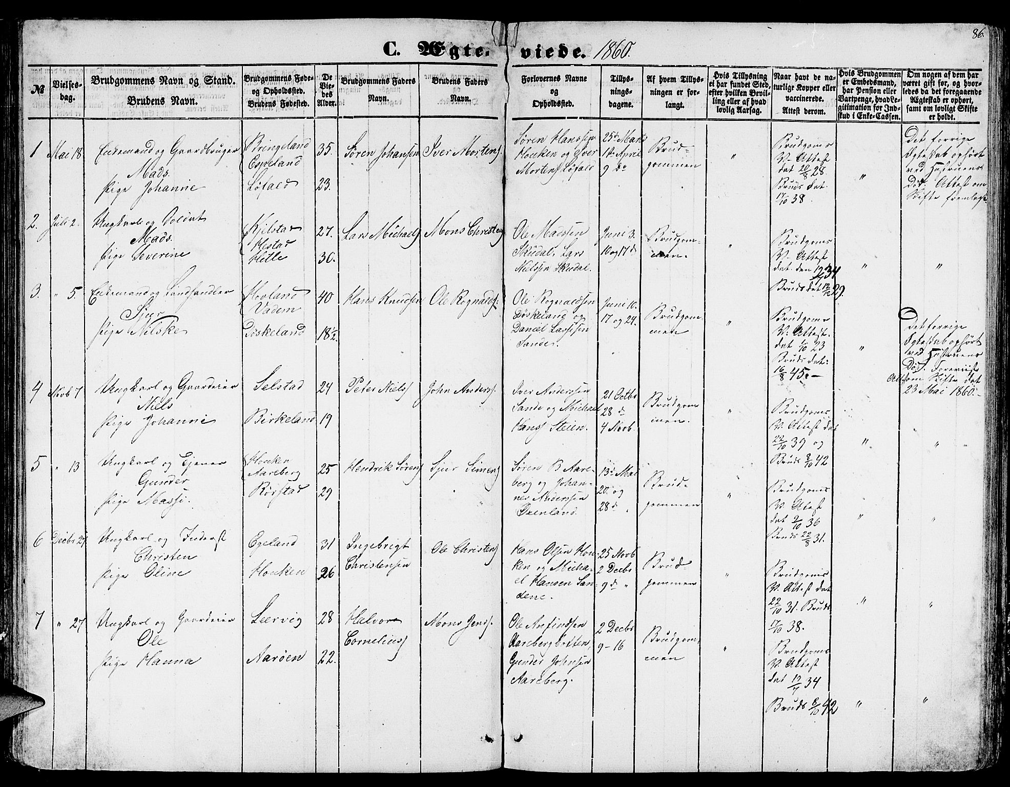 Gaular sokneprestembete, AV/SAB-A-80001/H/Hab: Parish register (copy) no. A 1, 1853-1864, p. 86