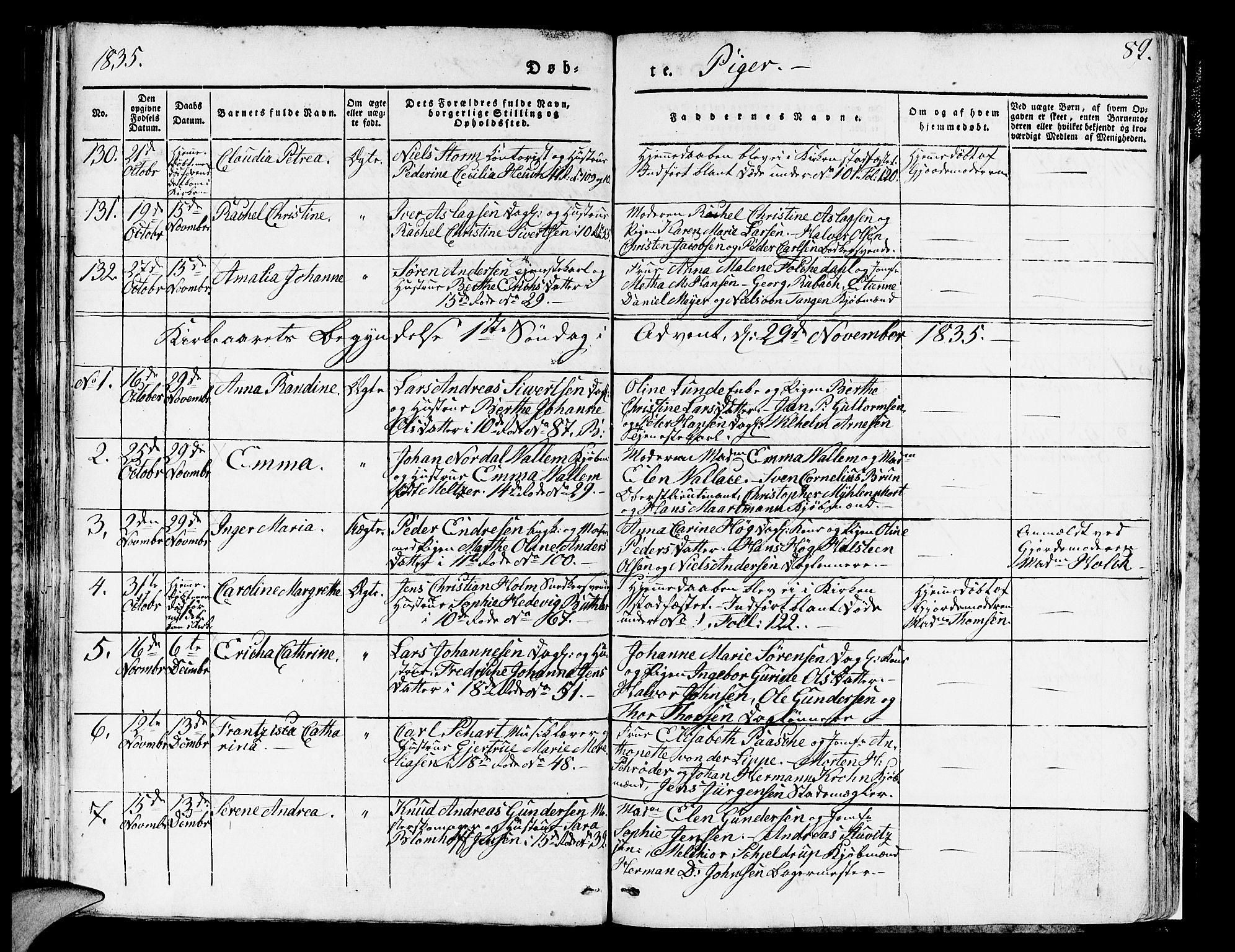 Domkirken sokneprestembete, AV/SAB-A-74801/H/Hab/L0007: Parish register (copy) no. A 7, 1832-1836, p. 89