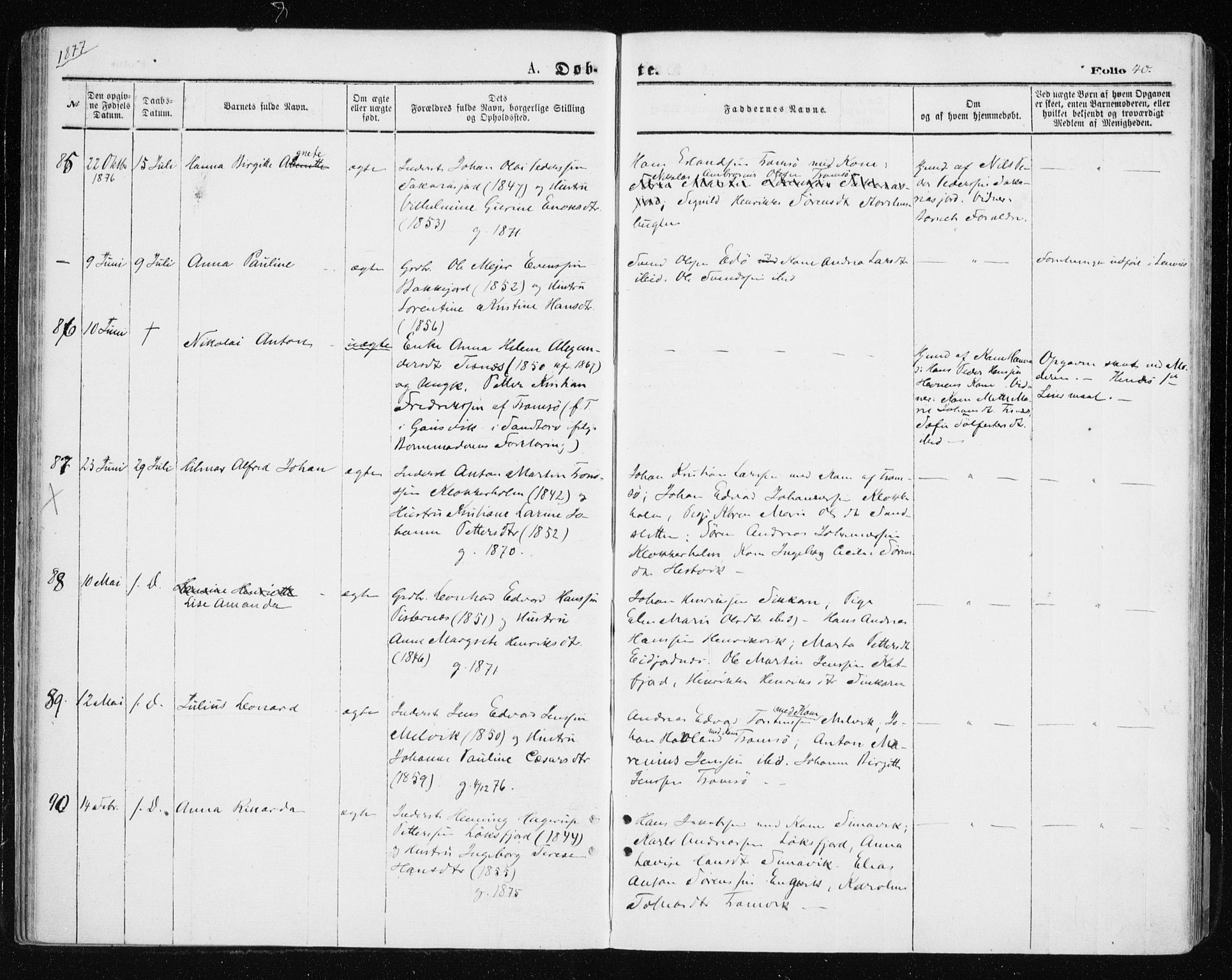 Tromsøysund sokneprestkontor, AV/SATØ-S-1304/G/Ga/L0003kirke: Parish register (official) no. 3, 1875-1880, p. 40