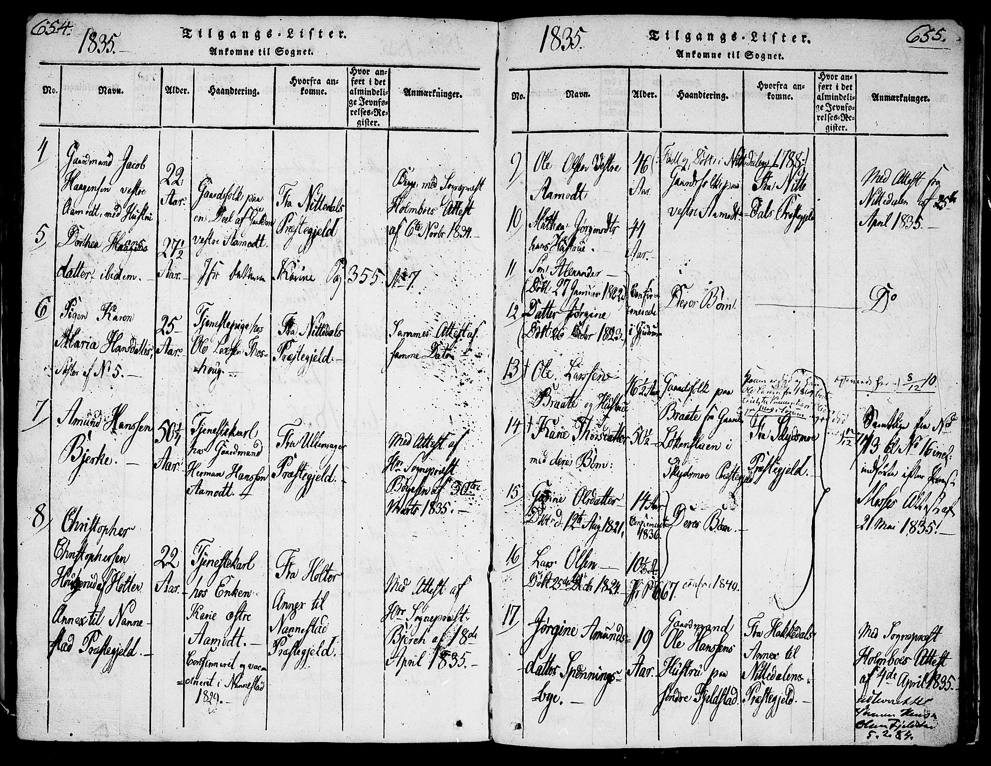 Gjerdrum prestekontor Kirkebøker, AV/SAO-A-10412b/G/Ga/L0001: Parish register (copy) no. I 1, 1816-1837, p. 654-655