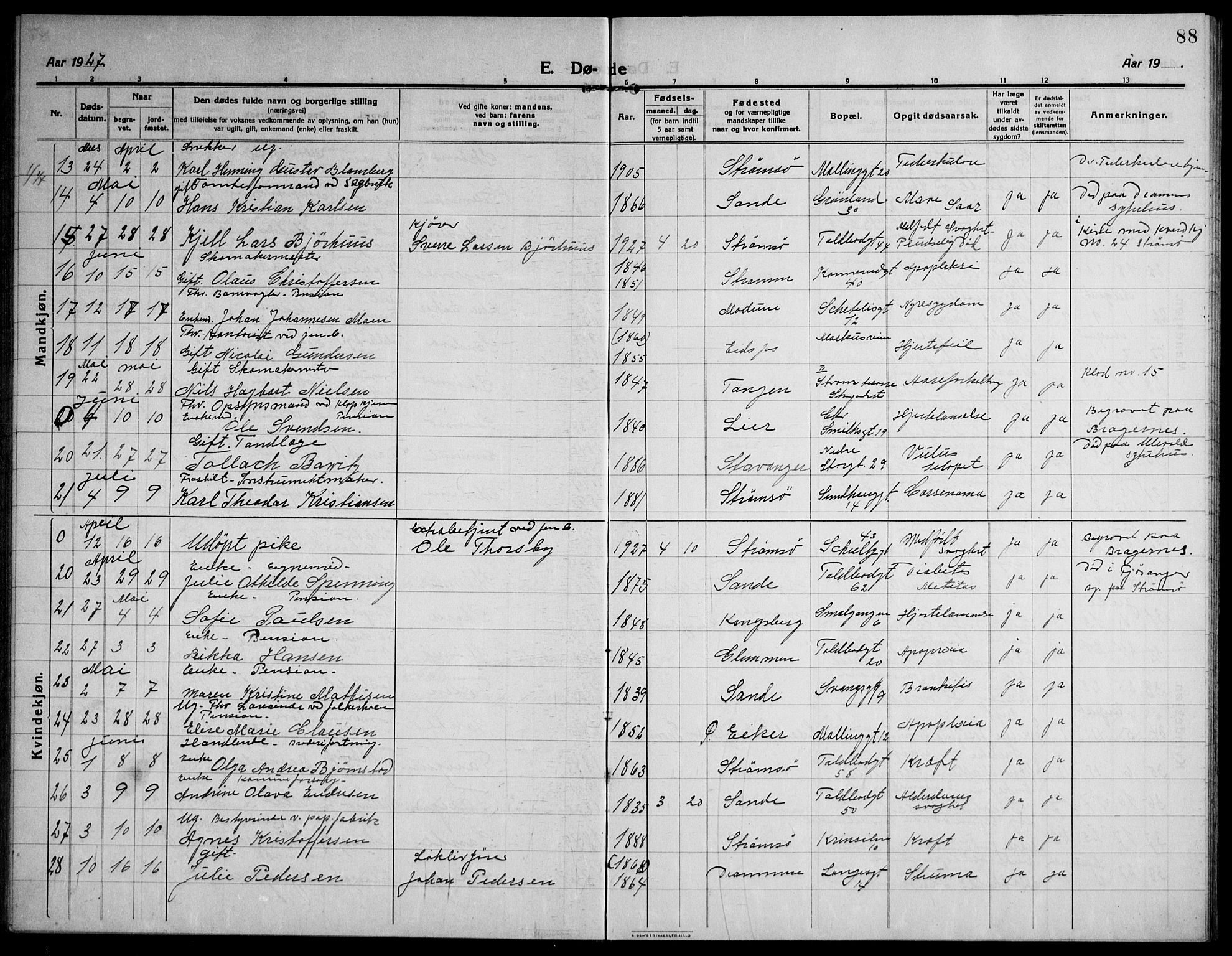 Strømsø kirkebøker, AV/SAKO-A-246/F/Fa/L0028: Parish register (official) no. I 29, 1914-1937, p. 88