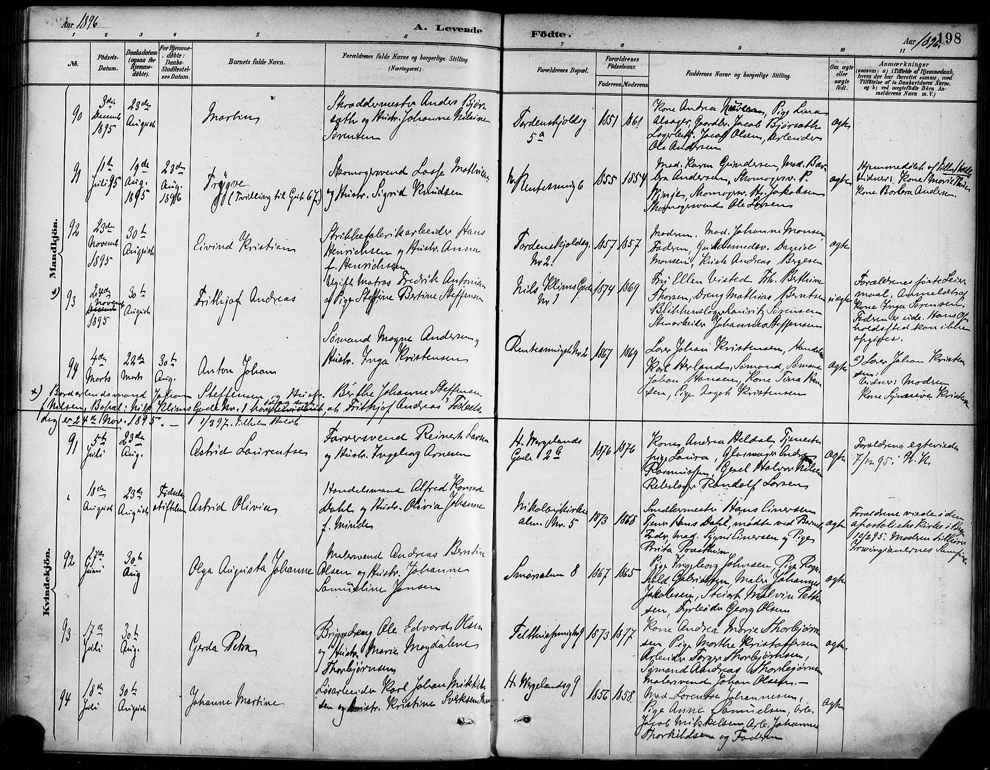 Korskirken sokneprestembete, SAB/A-76101/H/Haa/L0022: Parish register (official) no. B 8, 1889-1899, p. 198