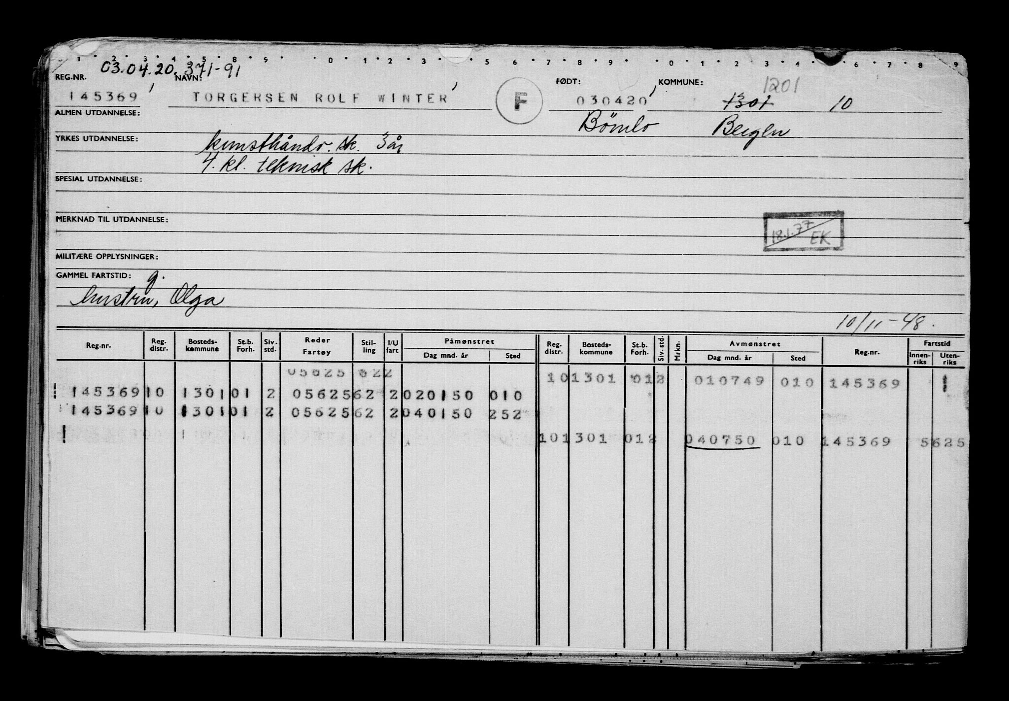 Direktoratet for sjømenn, AV/RA-S-3545/G/Gb/L0179: Hovedkort, 1920, p. 99