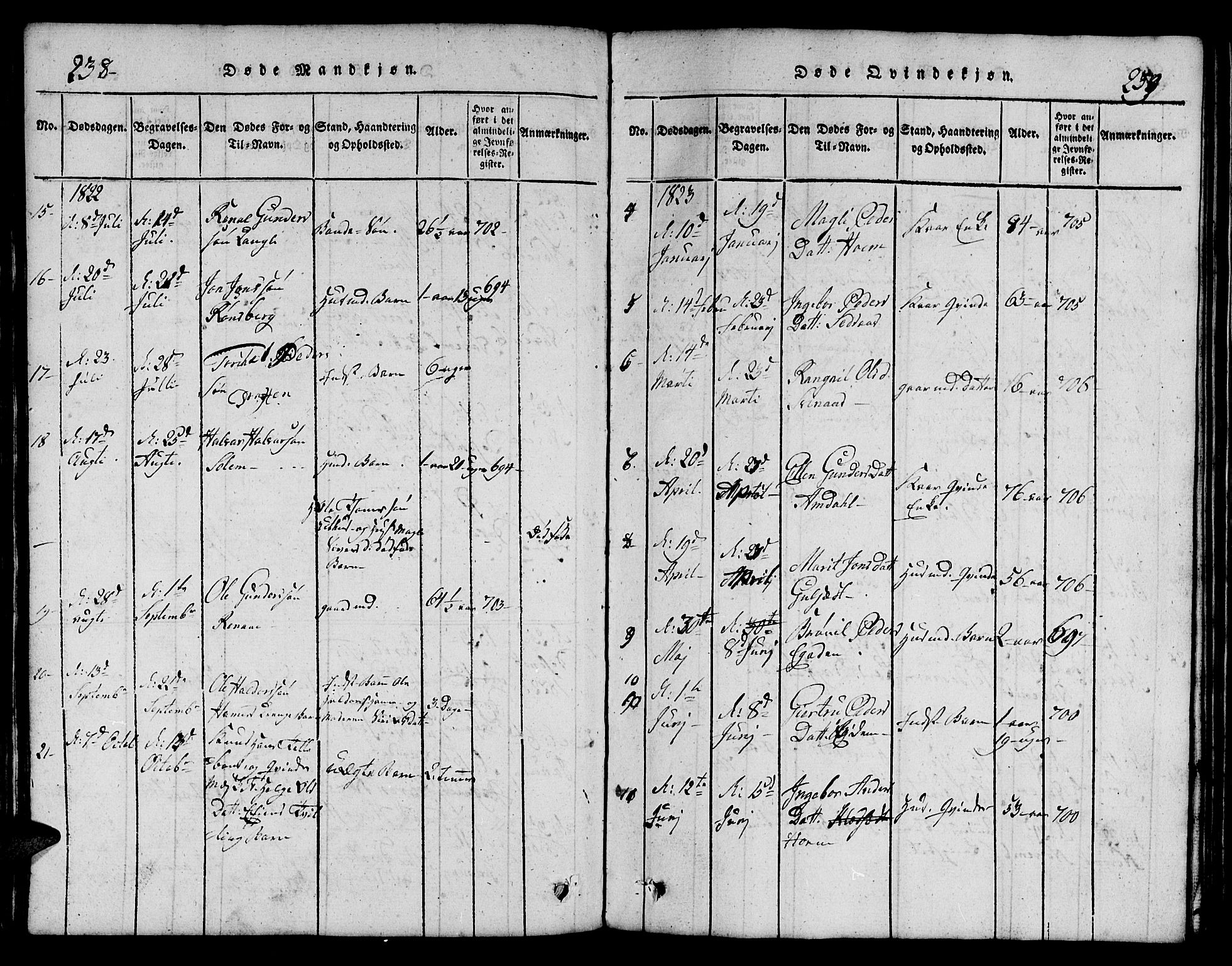 Ministerialprotokoller, klokkerbøker og fødselsregistre - Sør-Trøndelag, AV/SAT-A-1456/695/L1152: Parish register (copy) no. 695C03, 1816-1831, p. 238-239