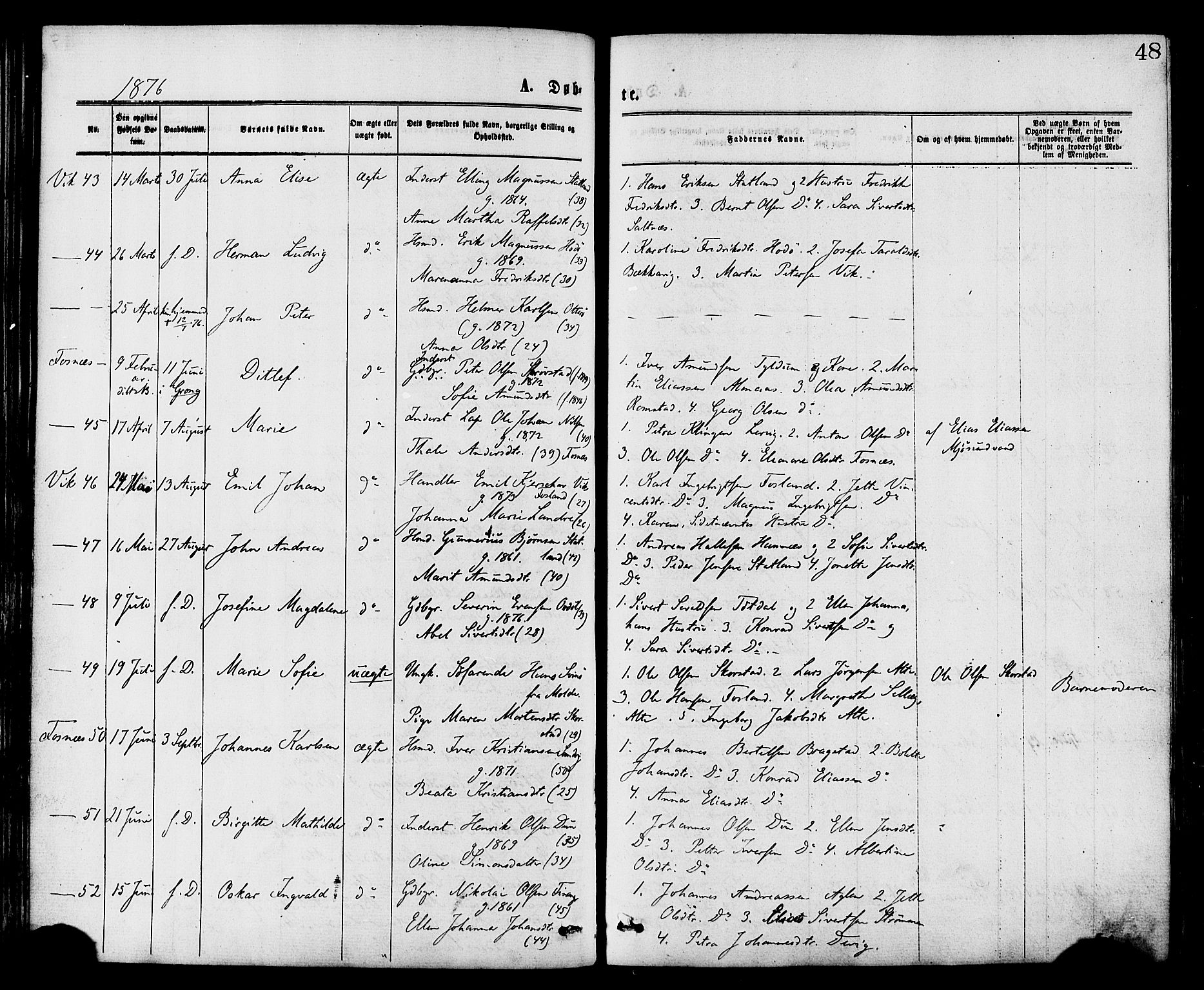 Ministerialprotokoller, klokkerbøker og fødselsregistre - Nord-Trøndelag, AV/SAT-A-1458/773/L0616: Parish register (official) no. 773A07, 1870-1887, p. 48