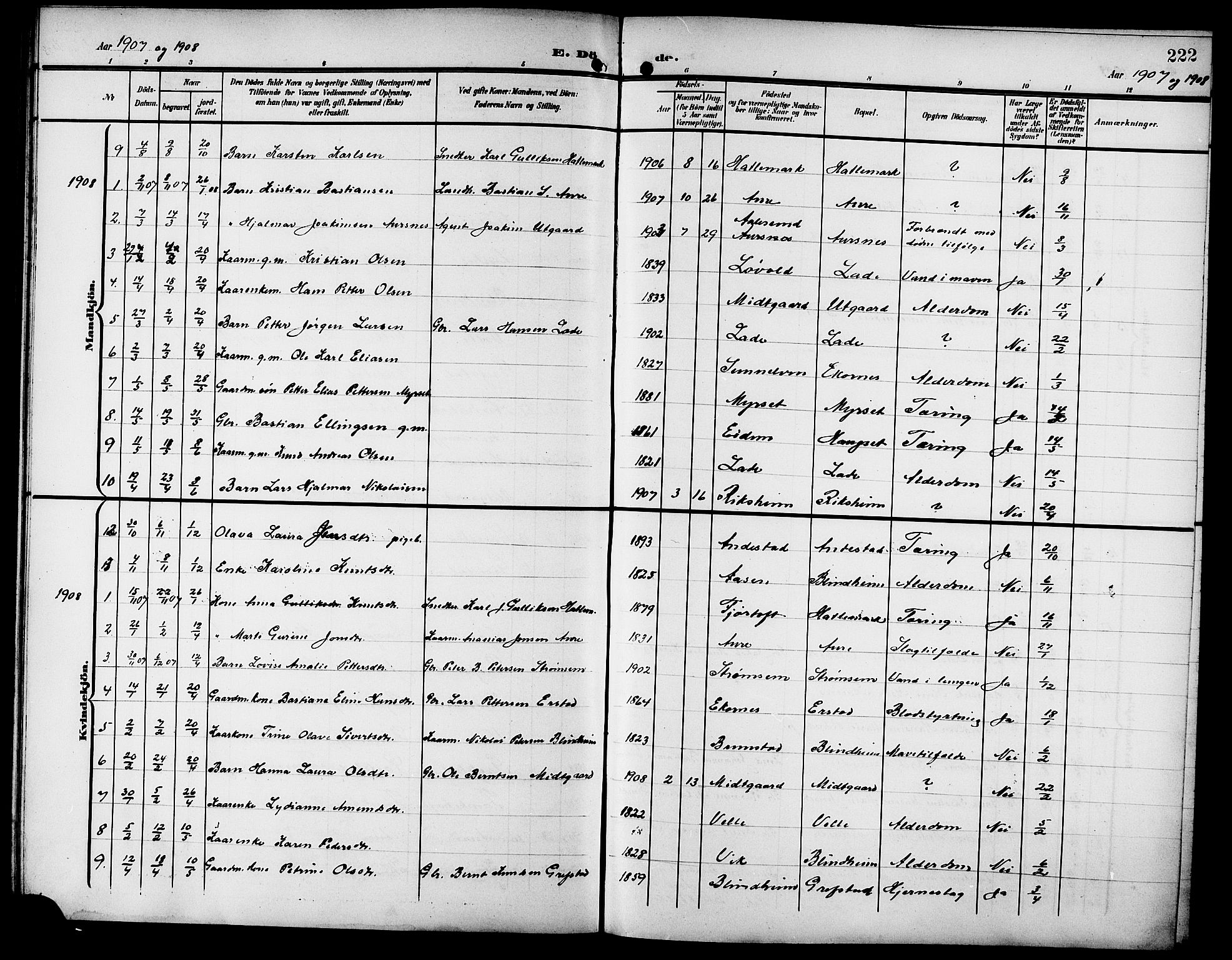Ministerialprotokoller, klokkerbøker og fødselsregistre - Møre og Romsdal, SAT/A-1454/523/L0341: Parish register (copy) no. 523C04, 1903-1916, p. 222