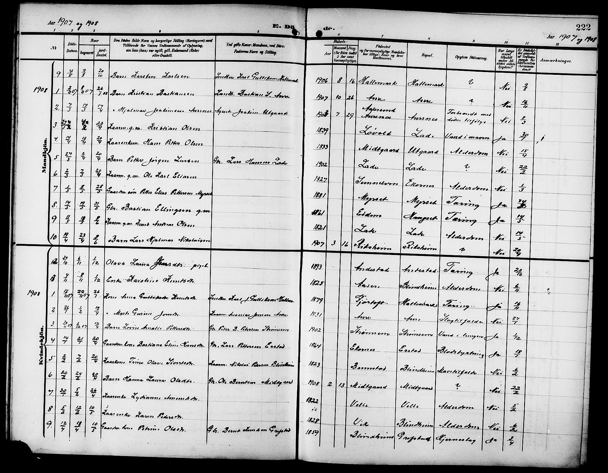 Ministerialprotokoller, klokkerbøker og fødselsregistre - Møre og Romsdal, AV/SAT-A-1454/523/L0341: Parish register (copy) no. 523C04, 1903-1916, p. 222