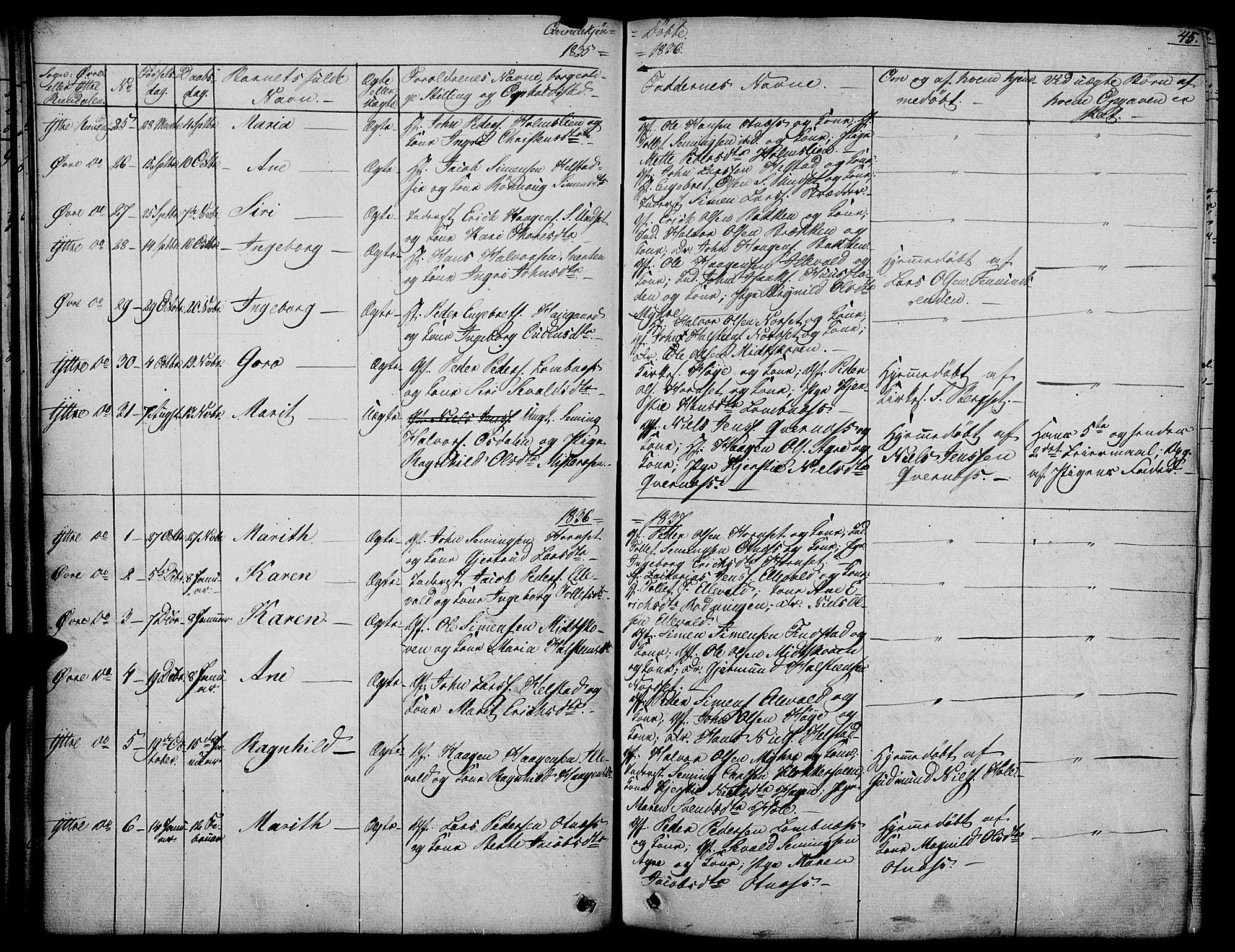 Rendalen prestekontor, AV/SAH-PREST-054/H/Ha/Haa/L0004: Parish register (official) no. 4, 1829-1852, p. 45