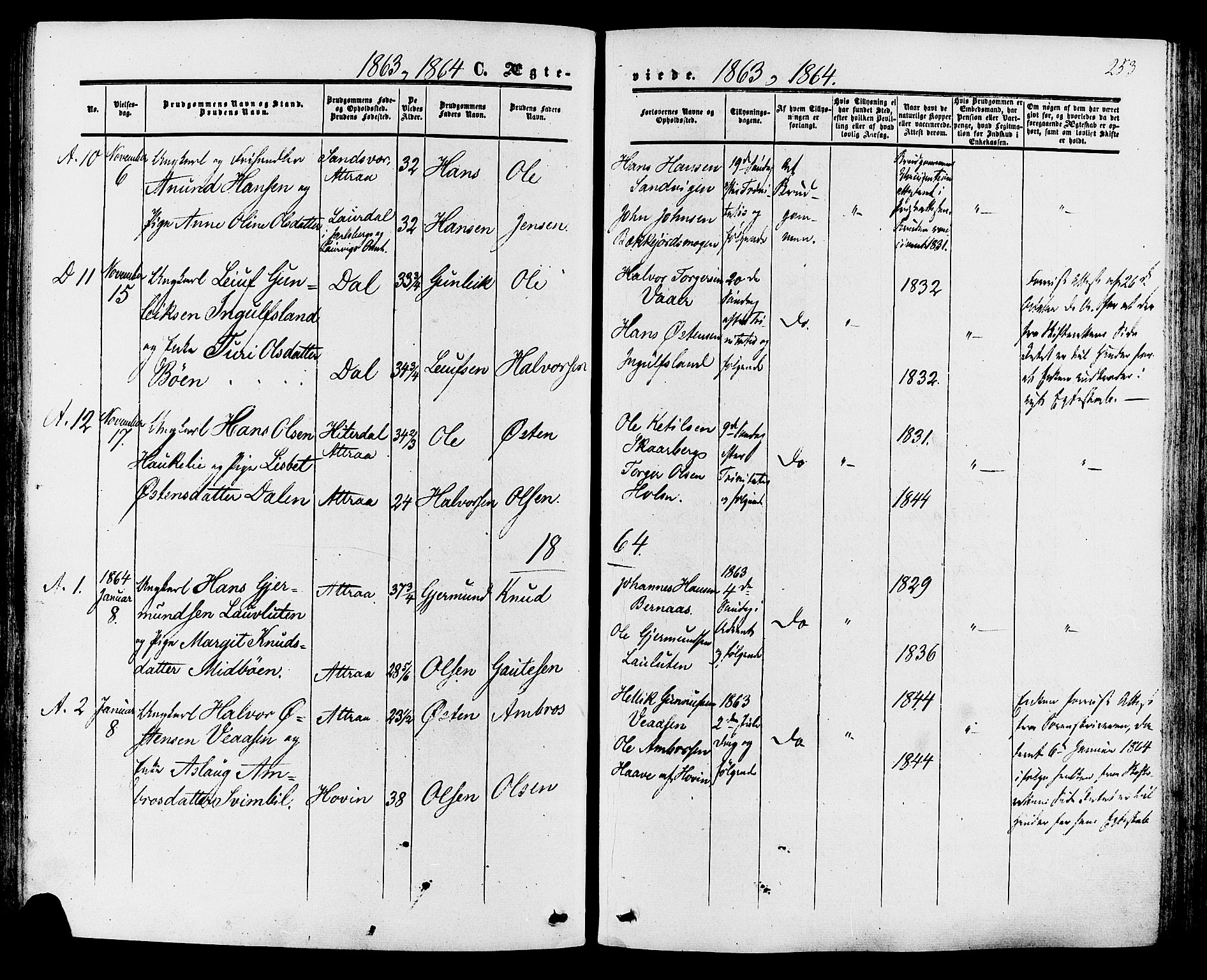 Tinn kirkebøker, SAKO/A-308/F/Fa/L0006: Parish register (official) no. I 6, 1857-1878, p. 253