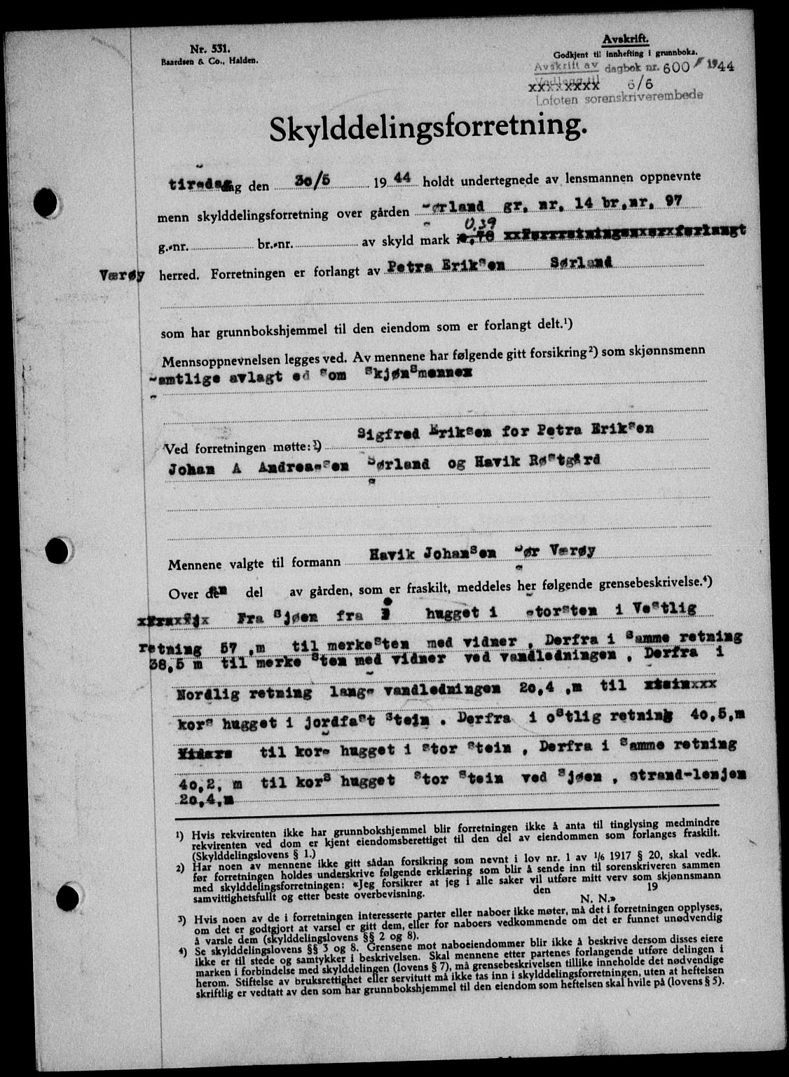 Lofoten sorenskriveri, SAT/A-0017/1/2/2C/L0012a: Mortgage book no. 12a, 1943-1944, Diary no: : 600/1944