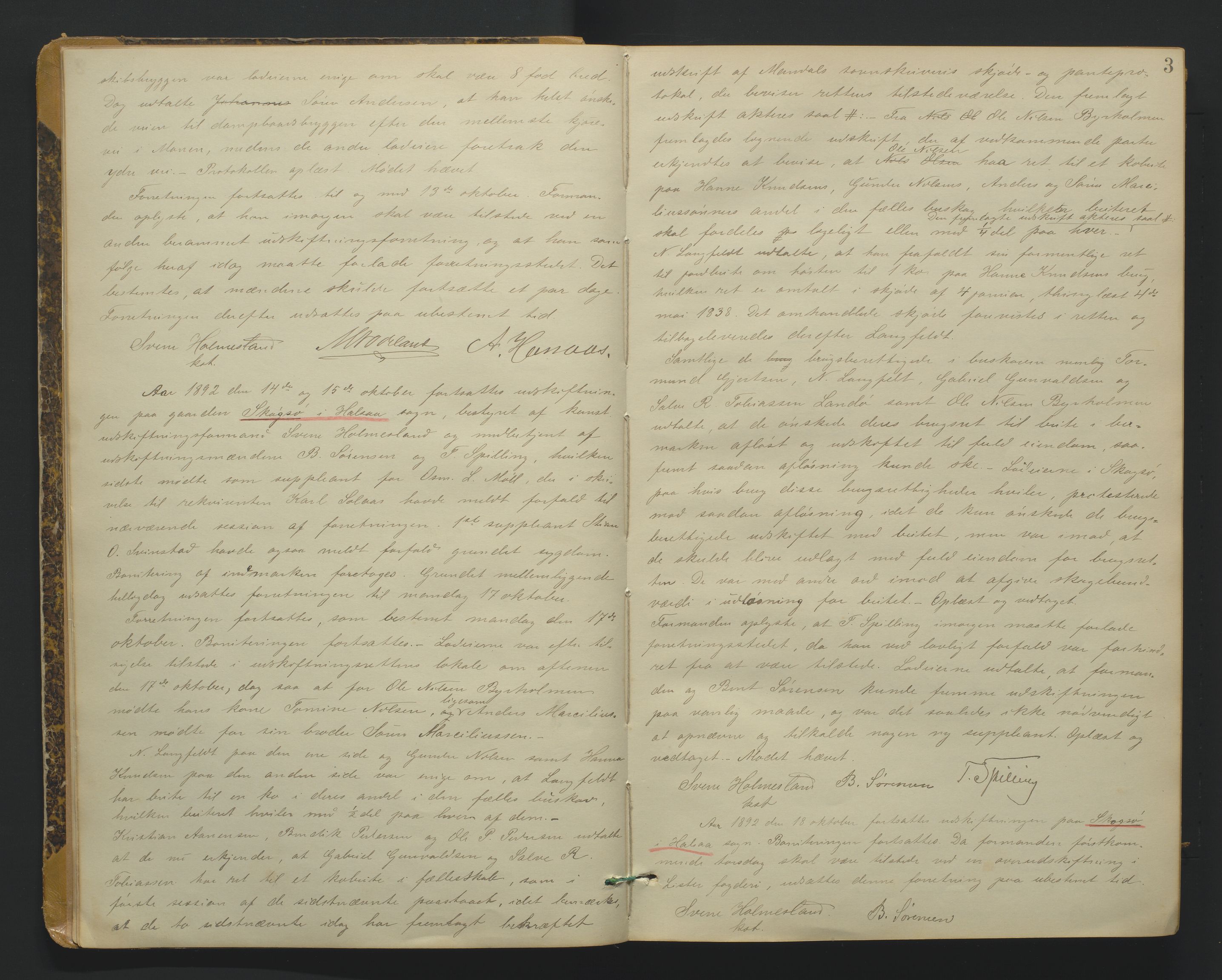Utskiftningsformannen i Lister og Mandal amt, AV/SAK-1541-0003/F/Fa/Faa/L0029: Utskiftningsprotokoll med register nr 29, 1892-1899, p. 2b-3a