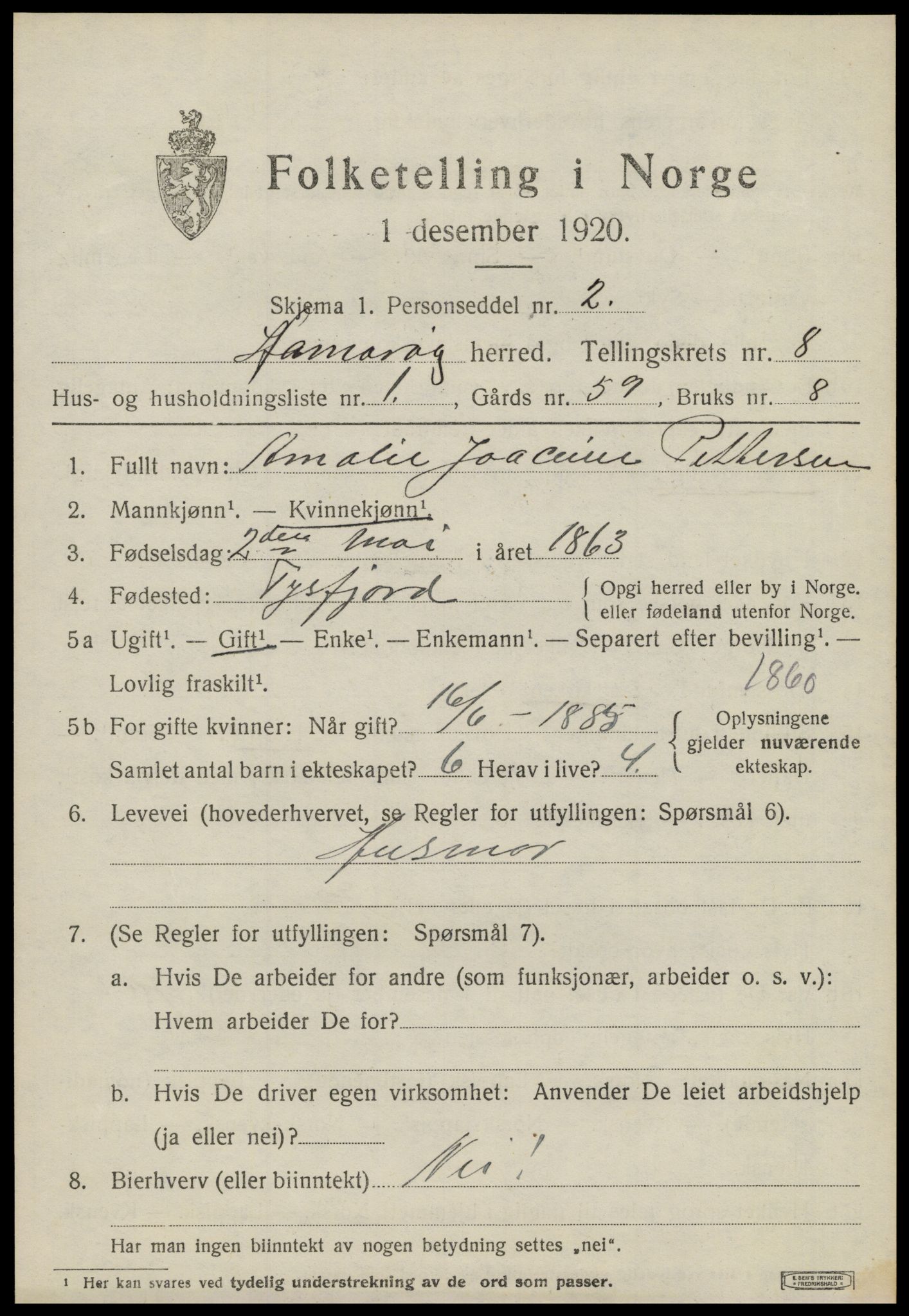 SAT, 1920 census for Hamarøy, 1920, p. 3678