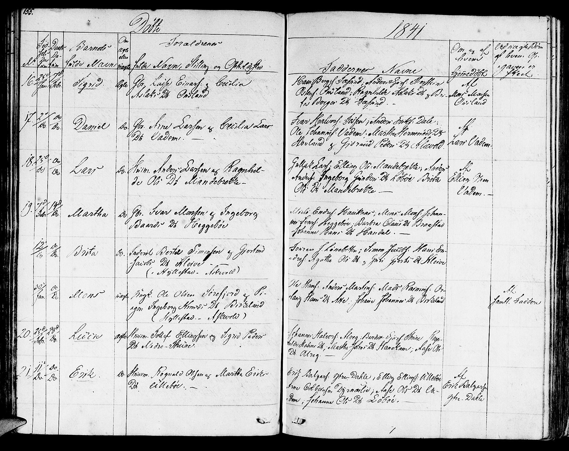 Lavik sokneprestembete, SAB/A-80901: Parish register (official) no. A 2I, 1821-1842, p. 155