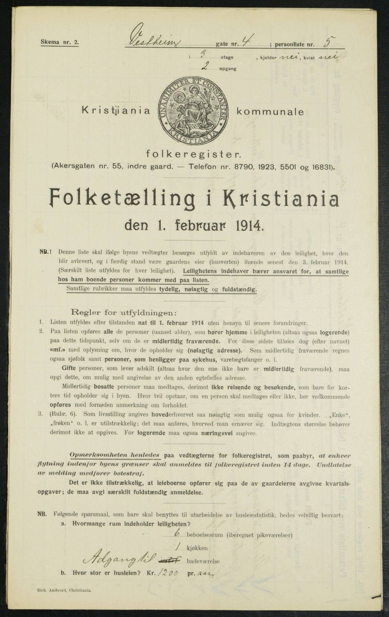 OBA, Municipal Census 1914 for Kristiania, 1914, p. 123493