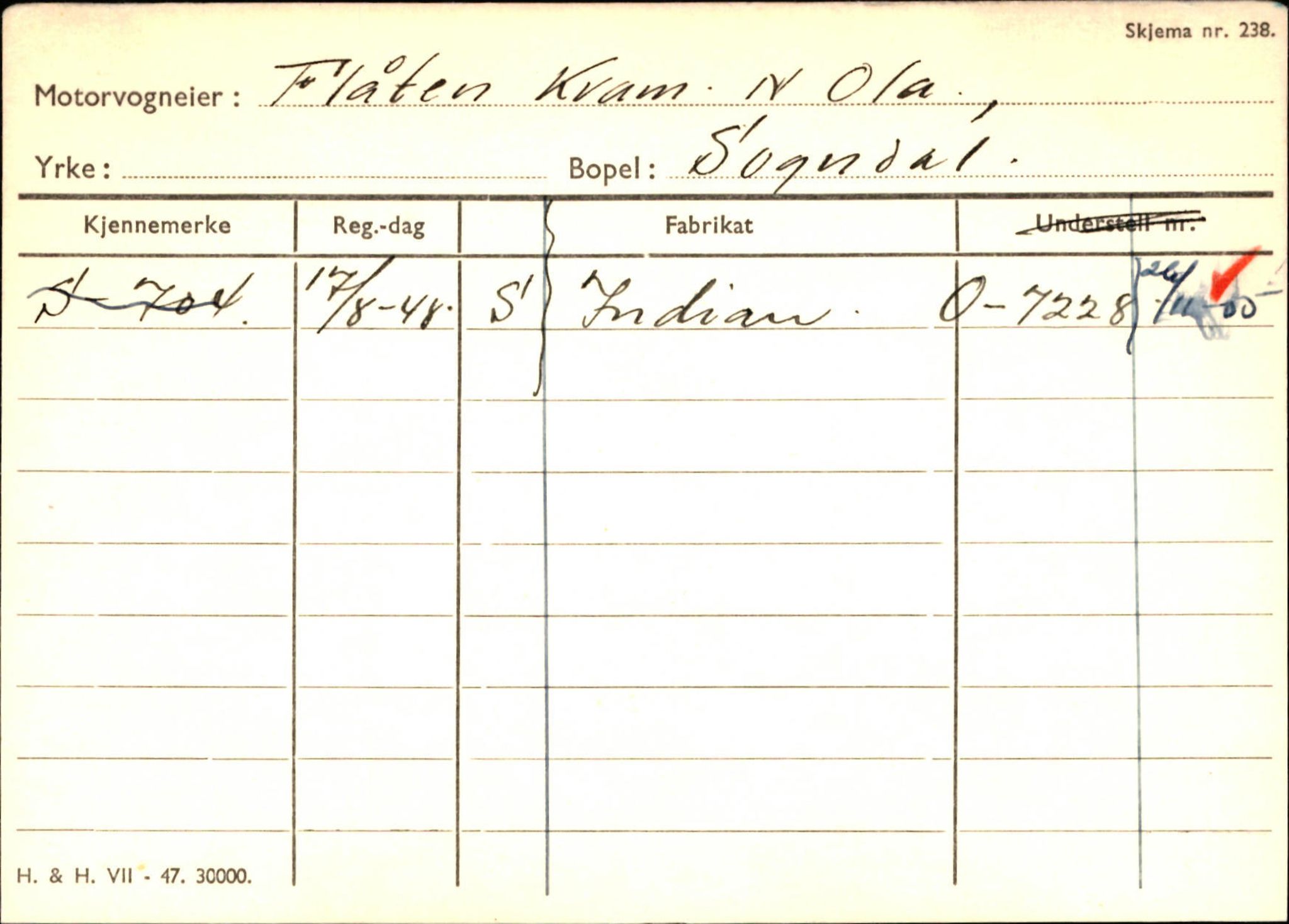 Statens vegvesen, Sogn og Fjordane vegkontor, AV/SAB-A-5301/4/F/L0124: Eigarregister Sogndal A-U, 1945-1975, p. 594