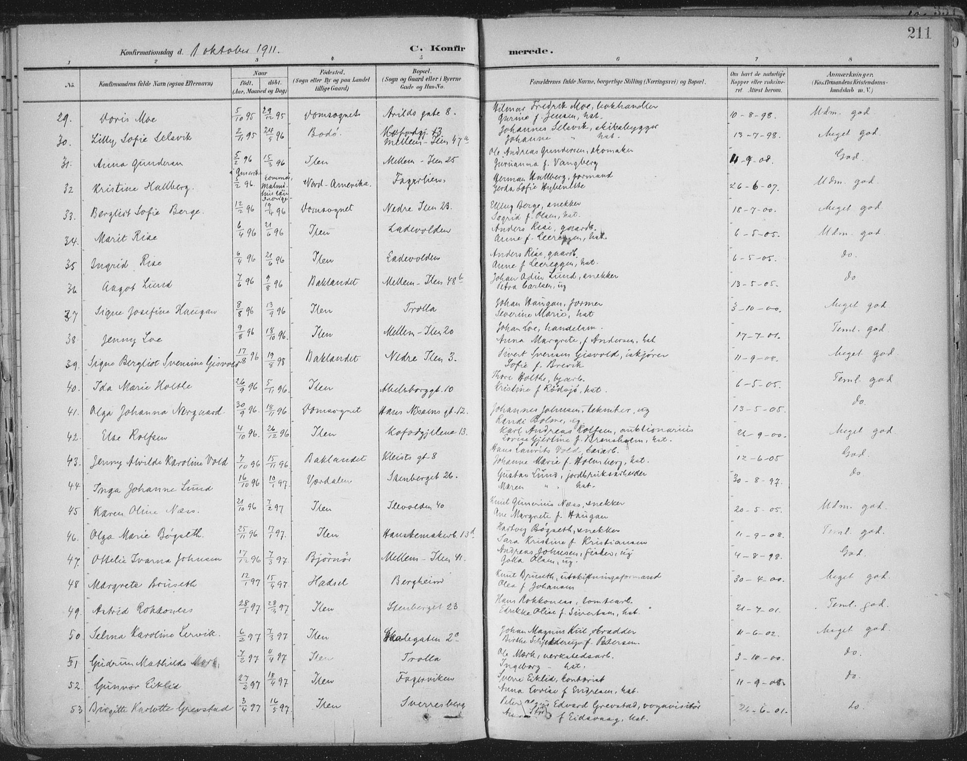 Ministerialprotokoller, klokkerbøker og fødselsregistre - Sør-Trøndelag, SAT/A-1456/603/L0167: Parish register (official) no. 603A06, 1896-1932, p. 211