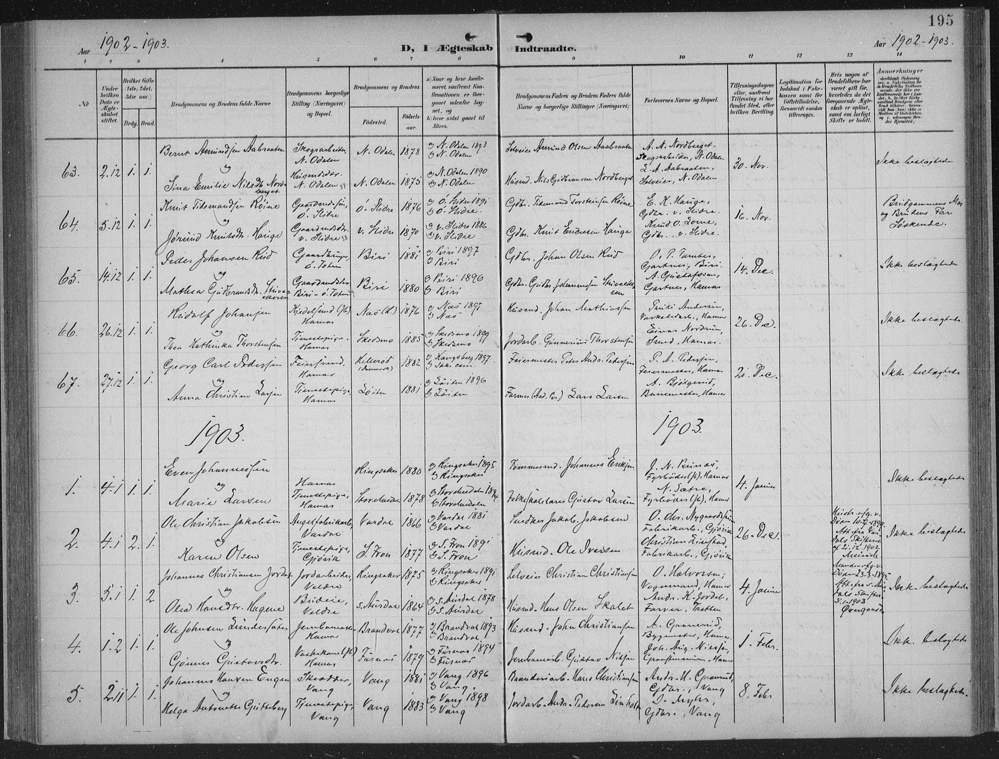 Hamar prestekontor, AV/SAH-DOMPH-002/H/Ha/Haa/L0001: Parish register (official) no. 1, 1900-1914, p. 195