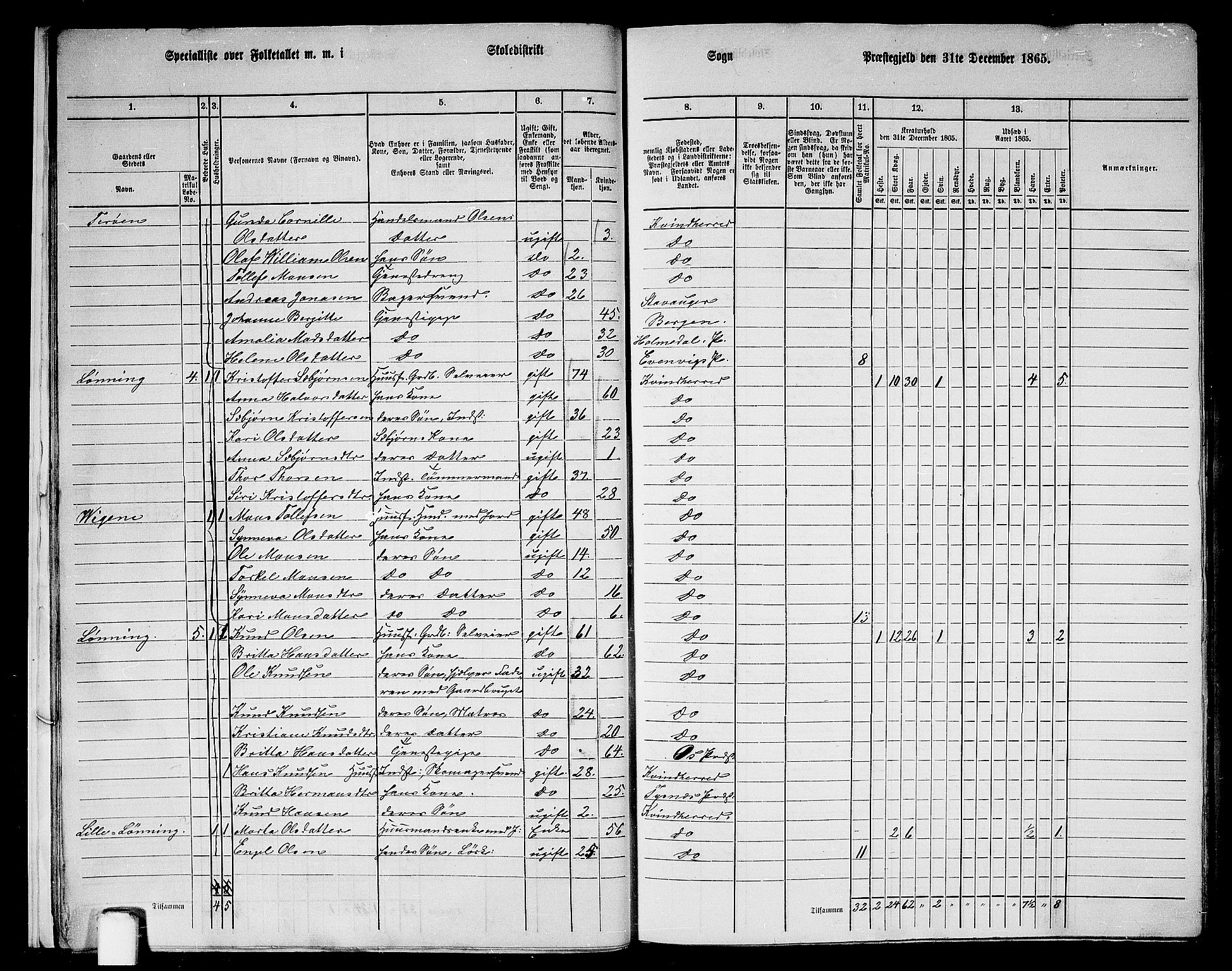 RA, 1865 census for Kvinnherad, 1865, p. 17